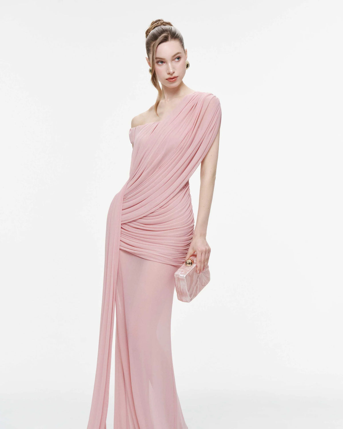 MOLLYNISTA Side-Gathered Mesh Dress-Mary Rose