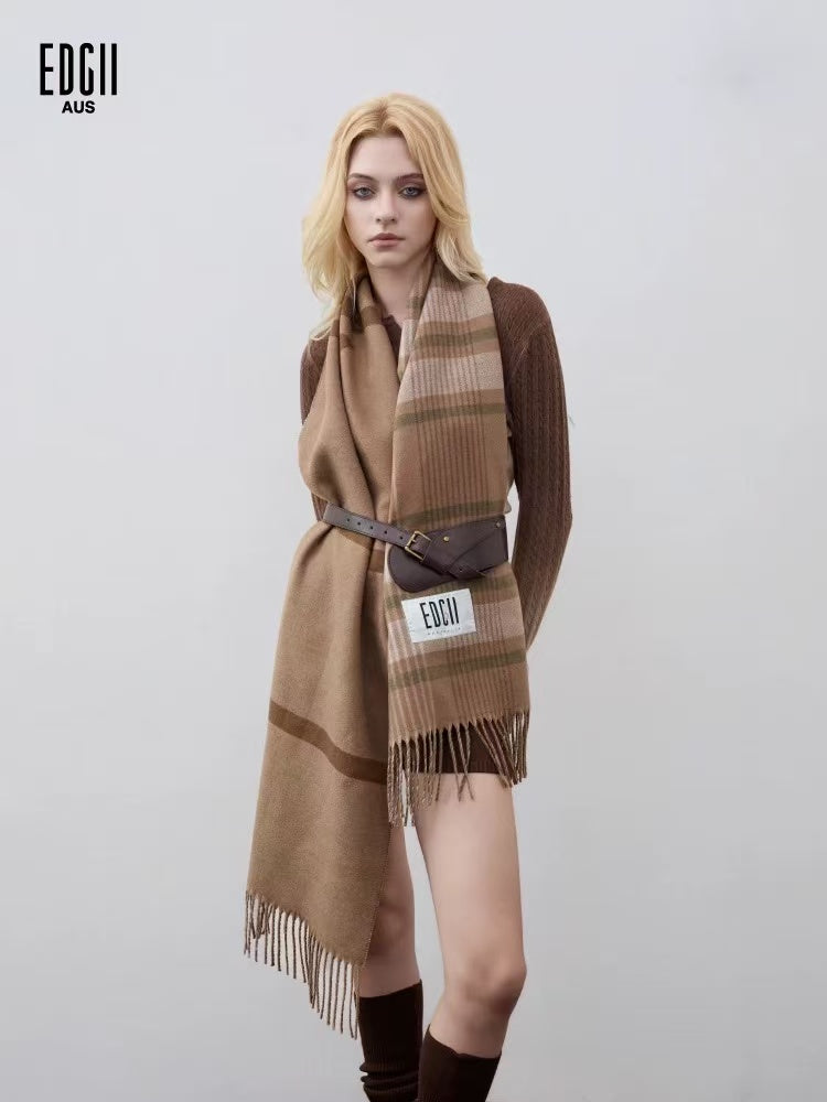 EDGII ED50AW11001&ED50AW11002 Plaid double-sided wool scarf