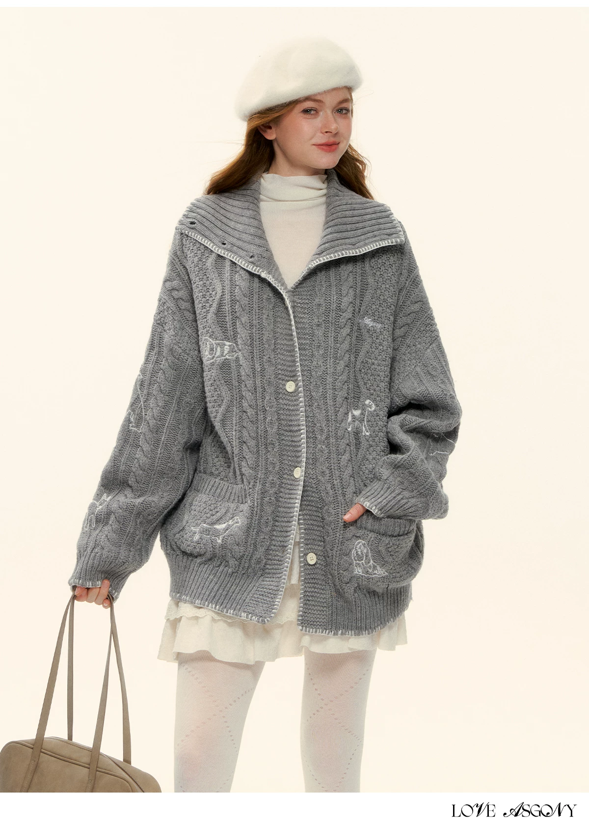 AsGony ASG25557 Collar Twisted Knitted Coat(2color)
