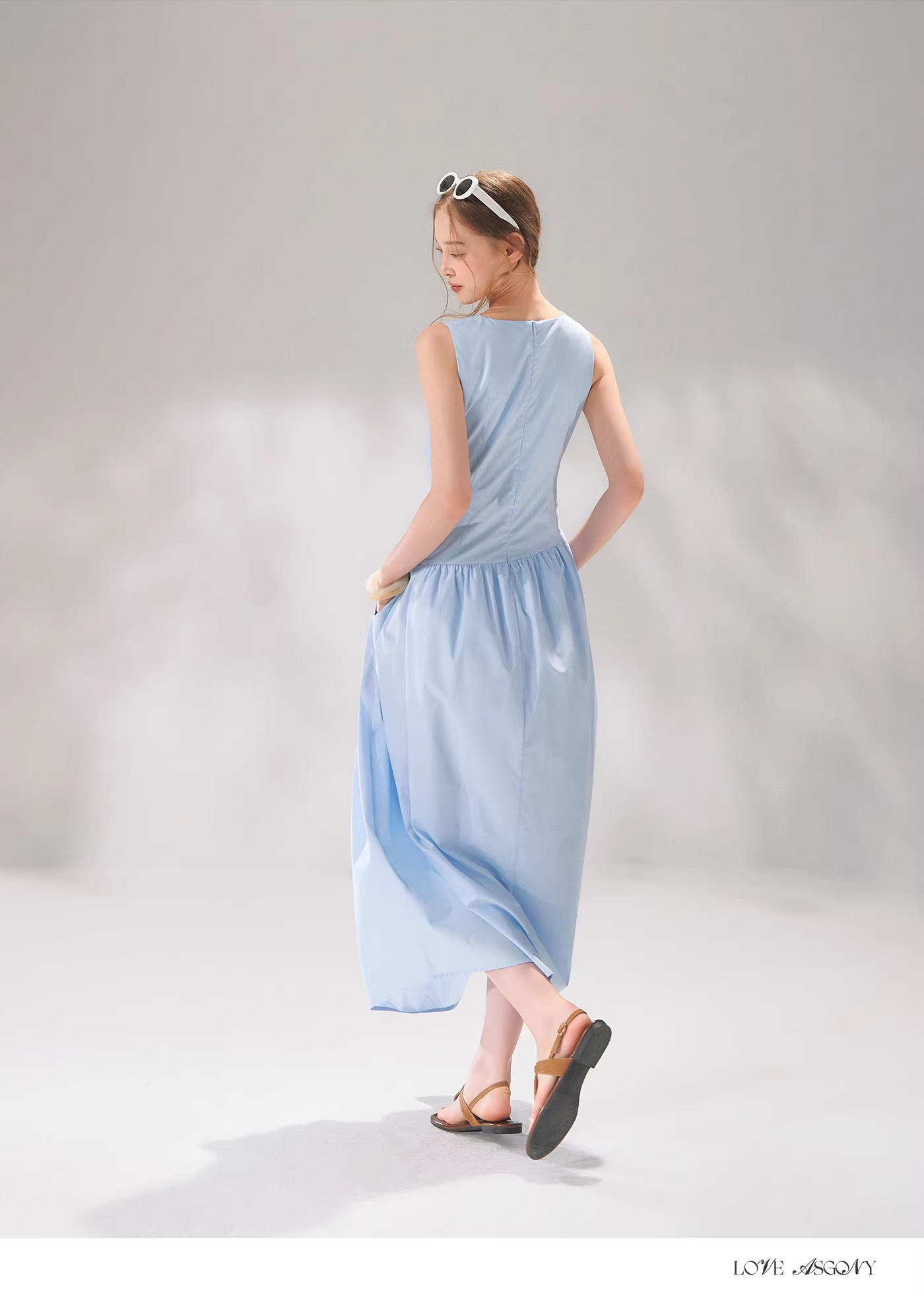 AsGony ASG26104 Sleeveless polka dot tie flower bud dress