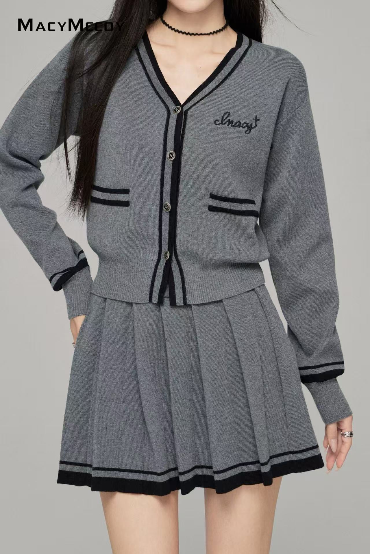 Macy Mccoy  MMC2025010 Knitted cardigan + skirt set  (2color)