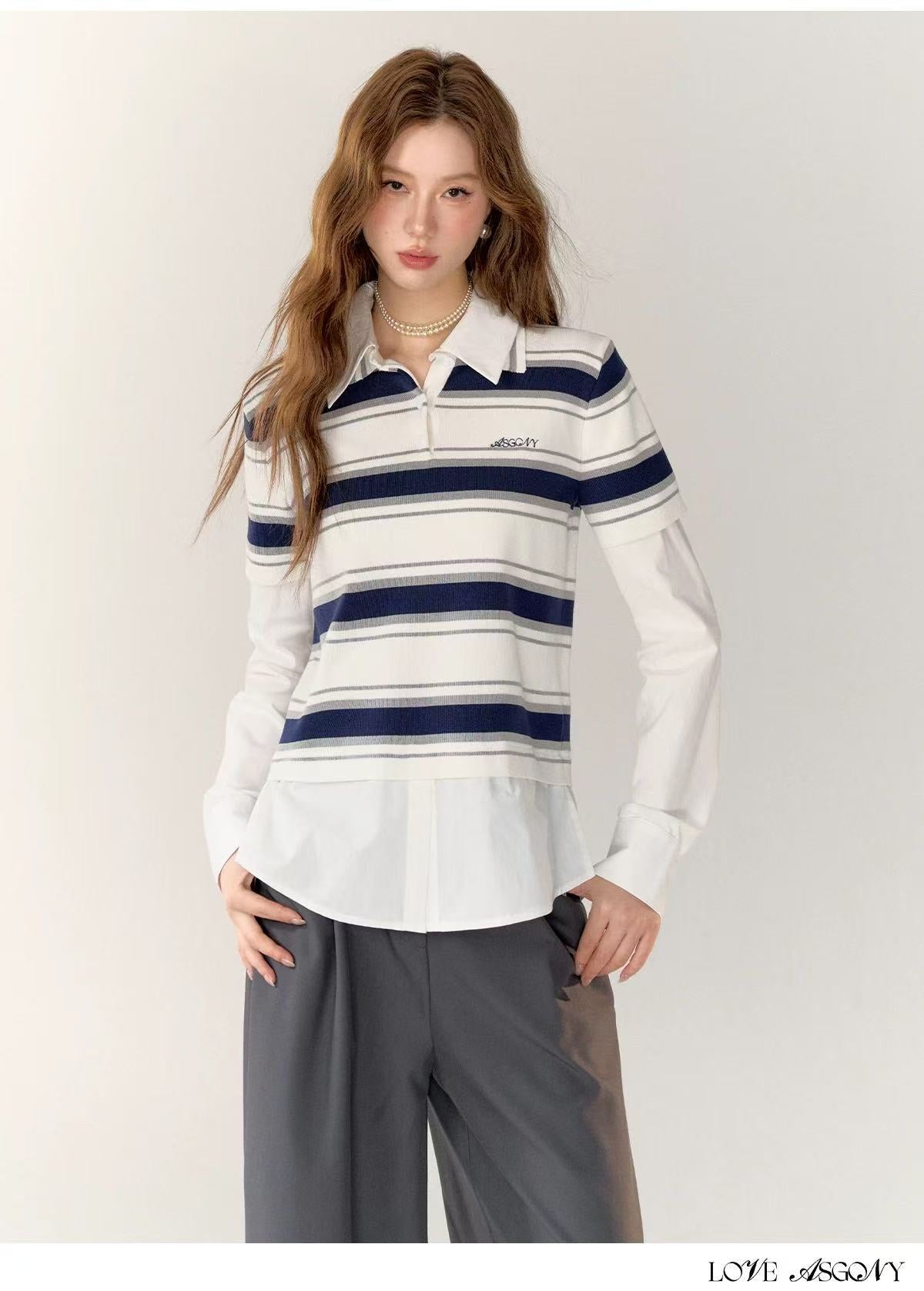 AsGony ASG24748 Fake two pieces long sleeved top