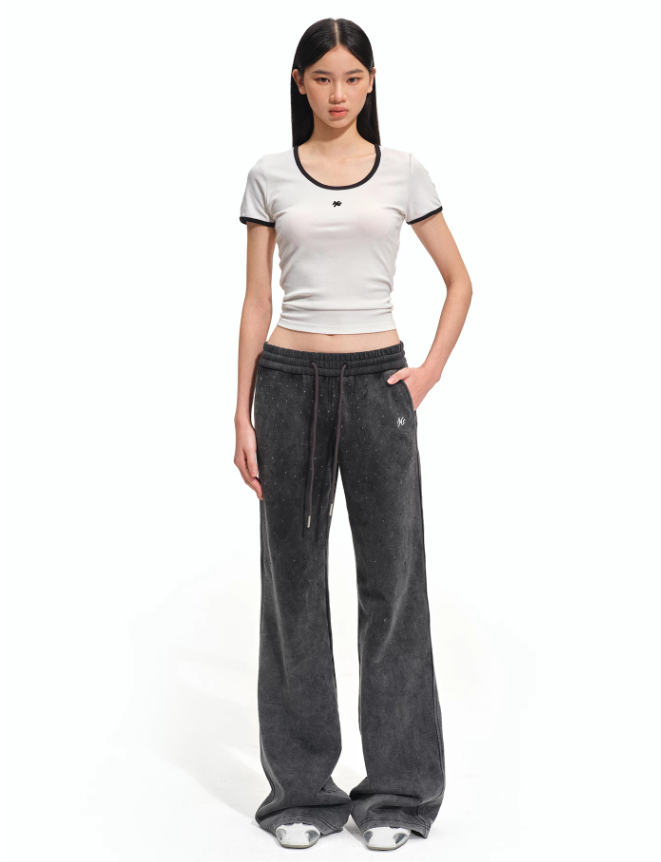 NAWS NAW-K011826 Gray Rhinestone Straight-Leg Pants