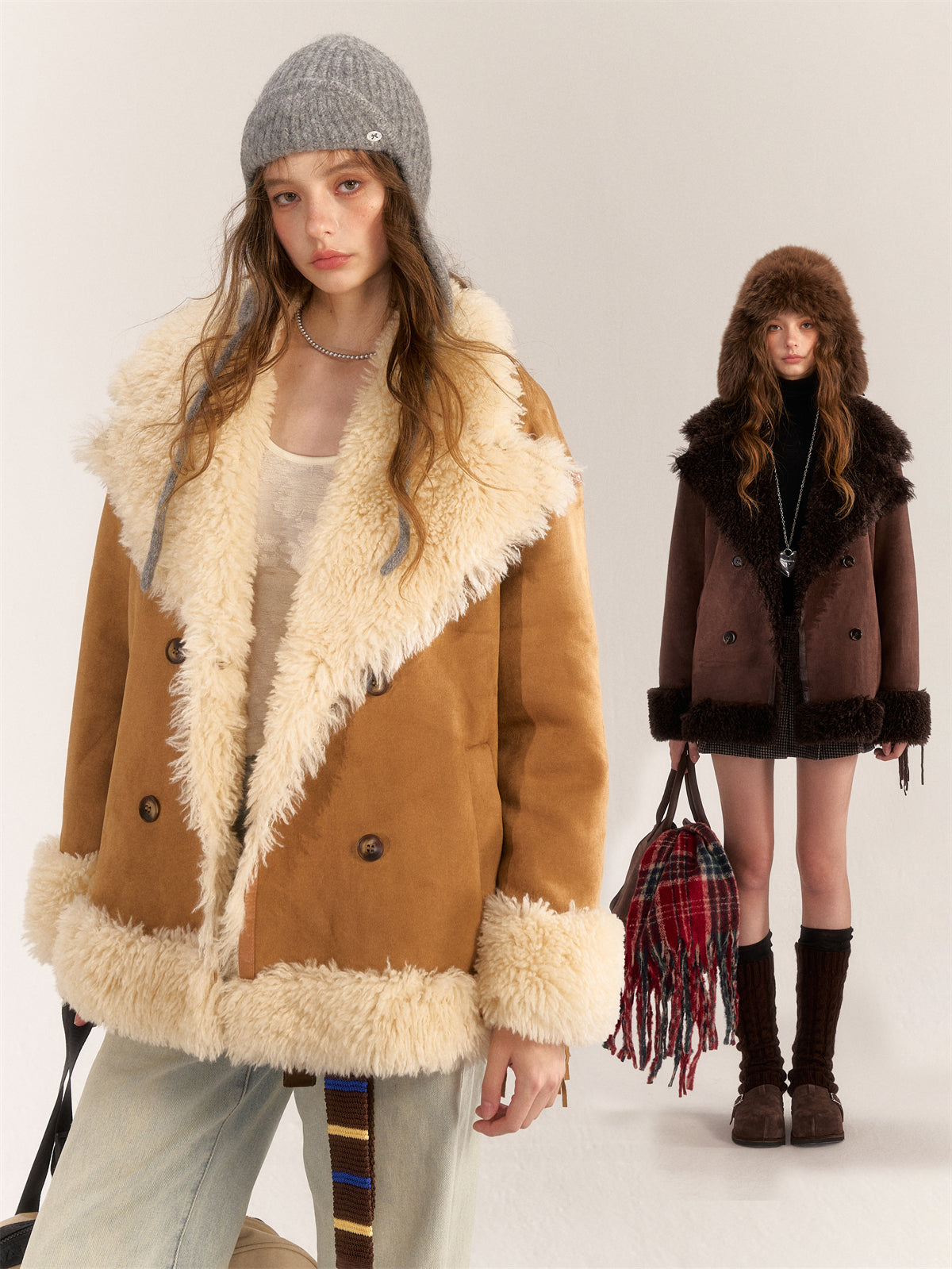 AsGony ASG24530 Suede & Fur Coat(2color)