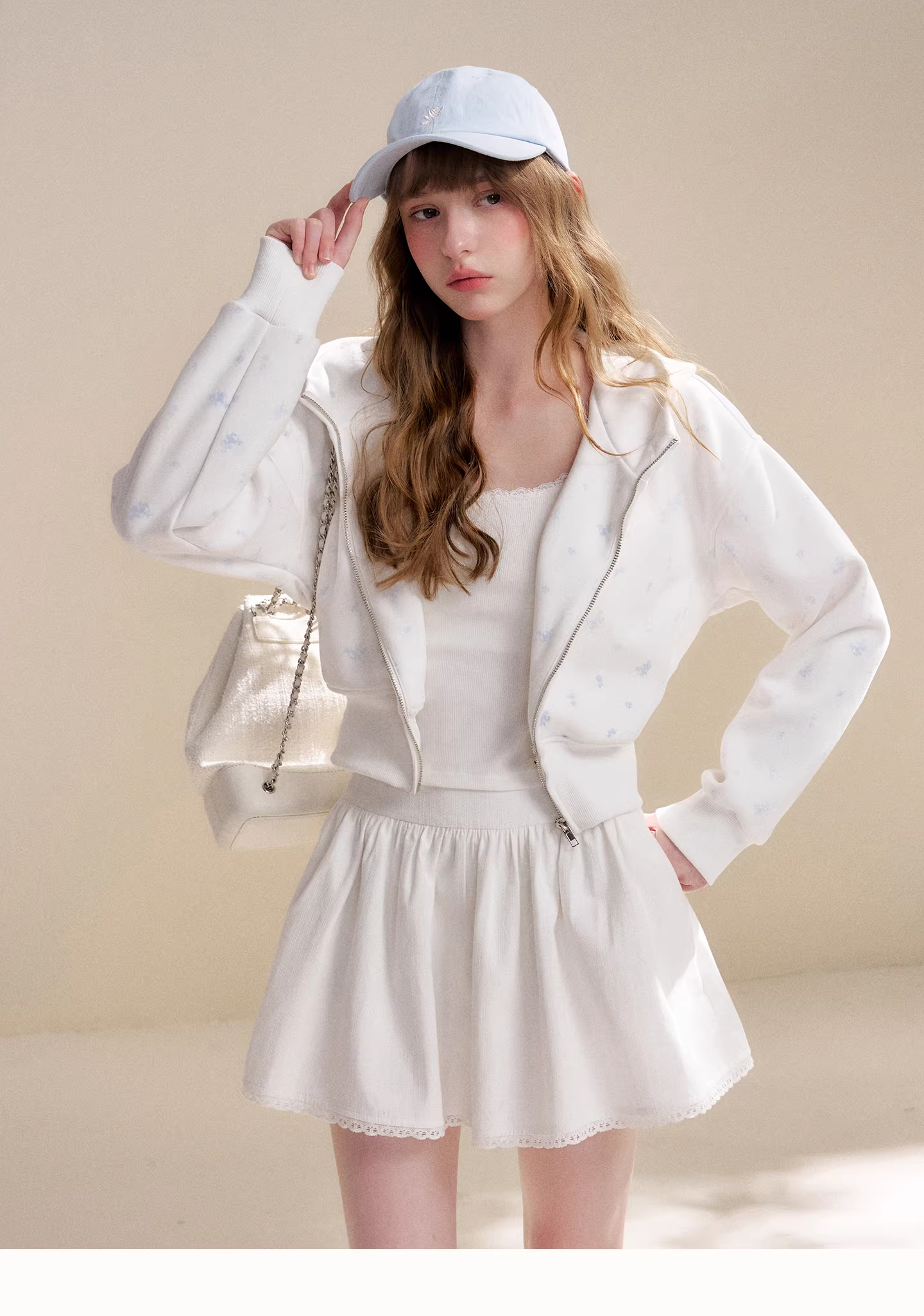 Kroche KZY4062&KZY4063 Rose print zipper hoodie + pants