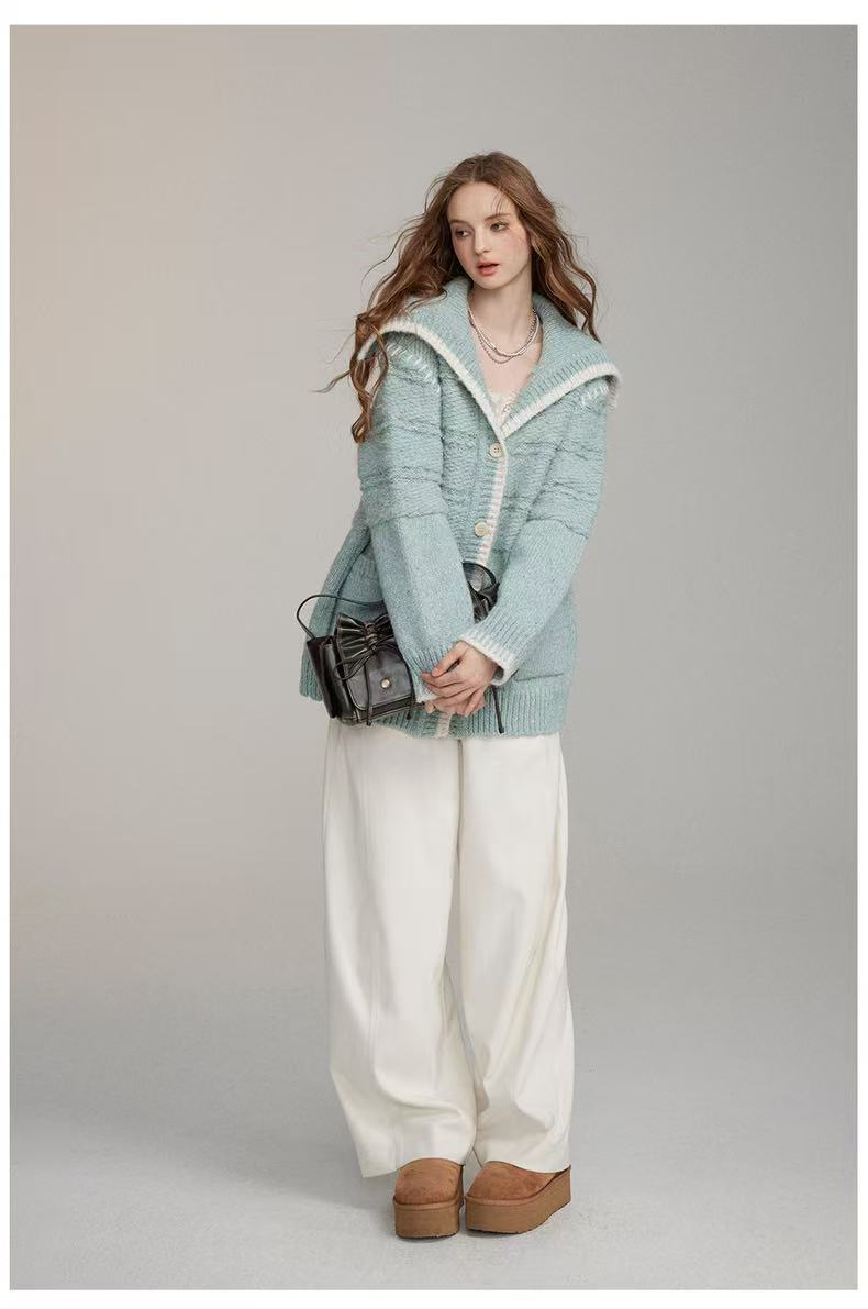 VIA PITTI V24DK287 Large lapel stitching sweater jacket