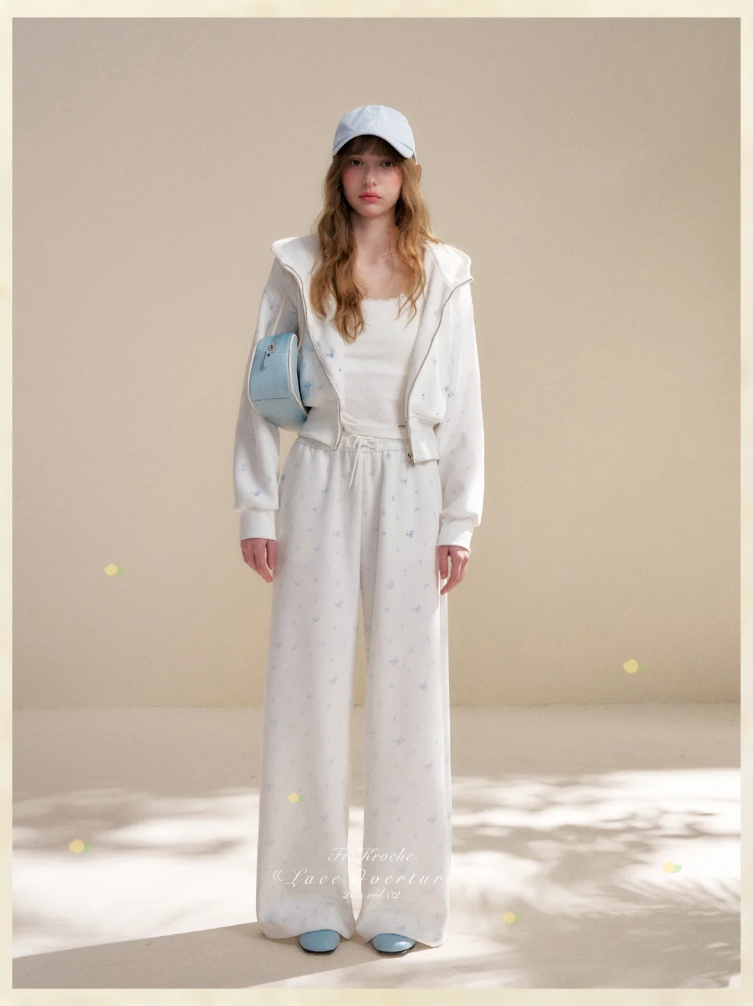 Kroche KZY4062&KZY4063 Rose print zipper hoodie + pants