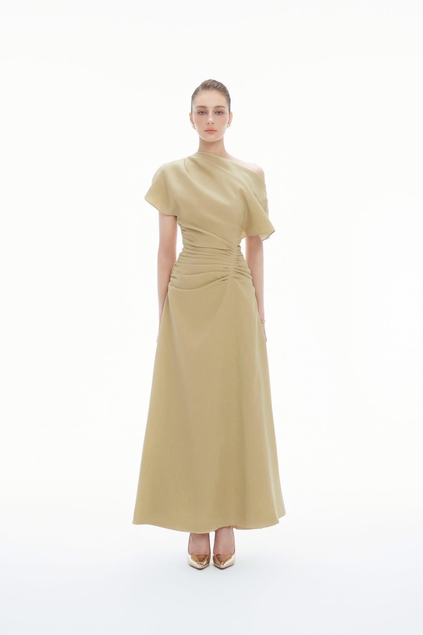 BYDENIO Olivia structured draping midi skirt