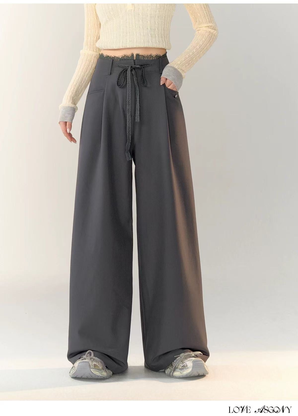 AsGony ASG24747 Lace patchwork casual pants (2color)