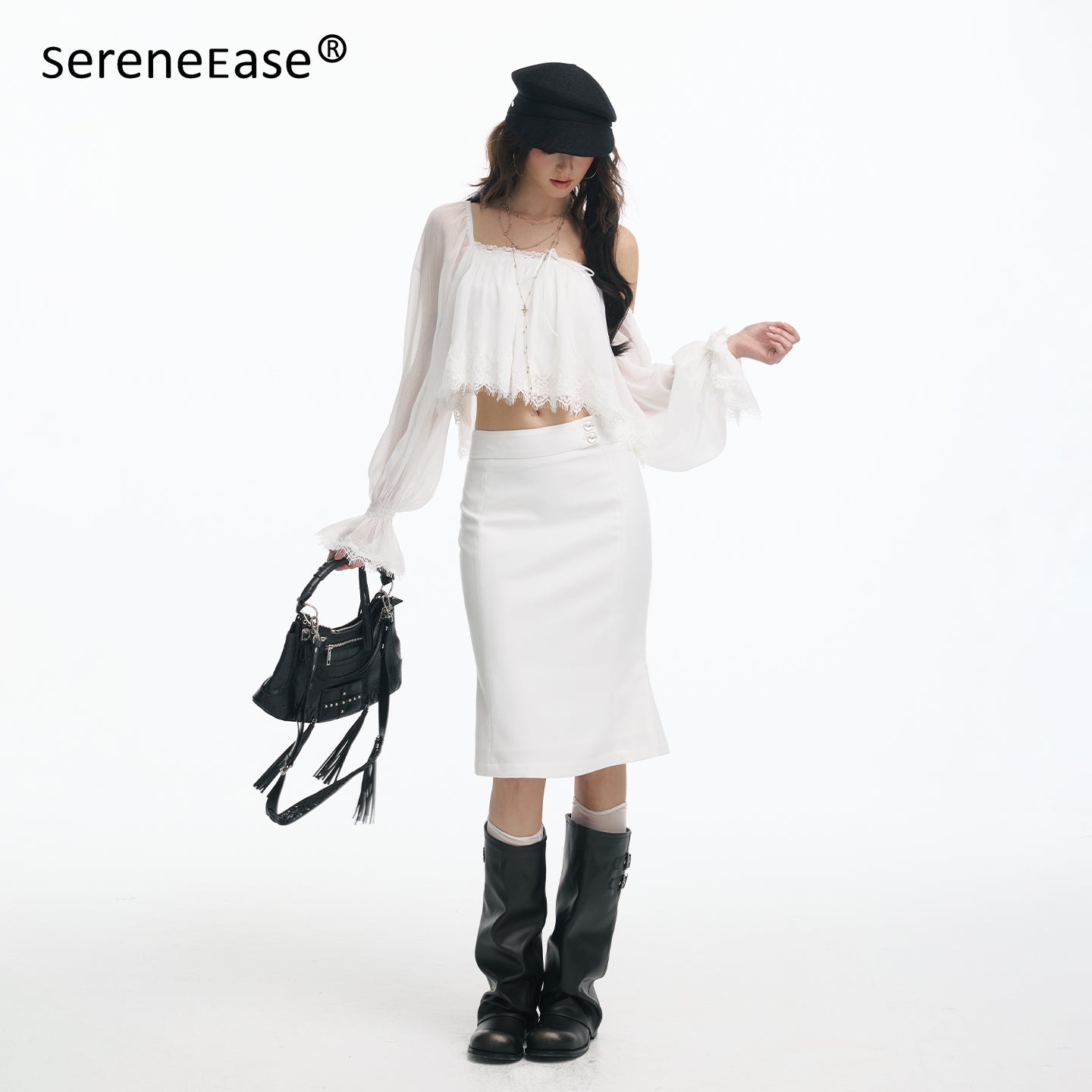 Serene Ease Off shoulder lace patchwork top