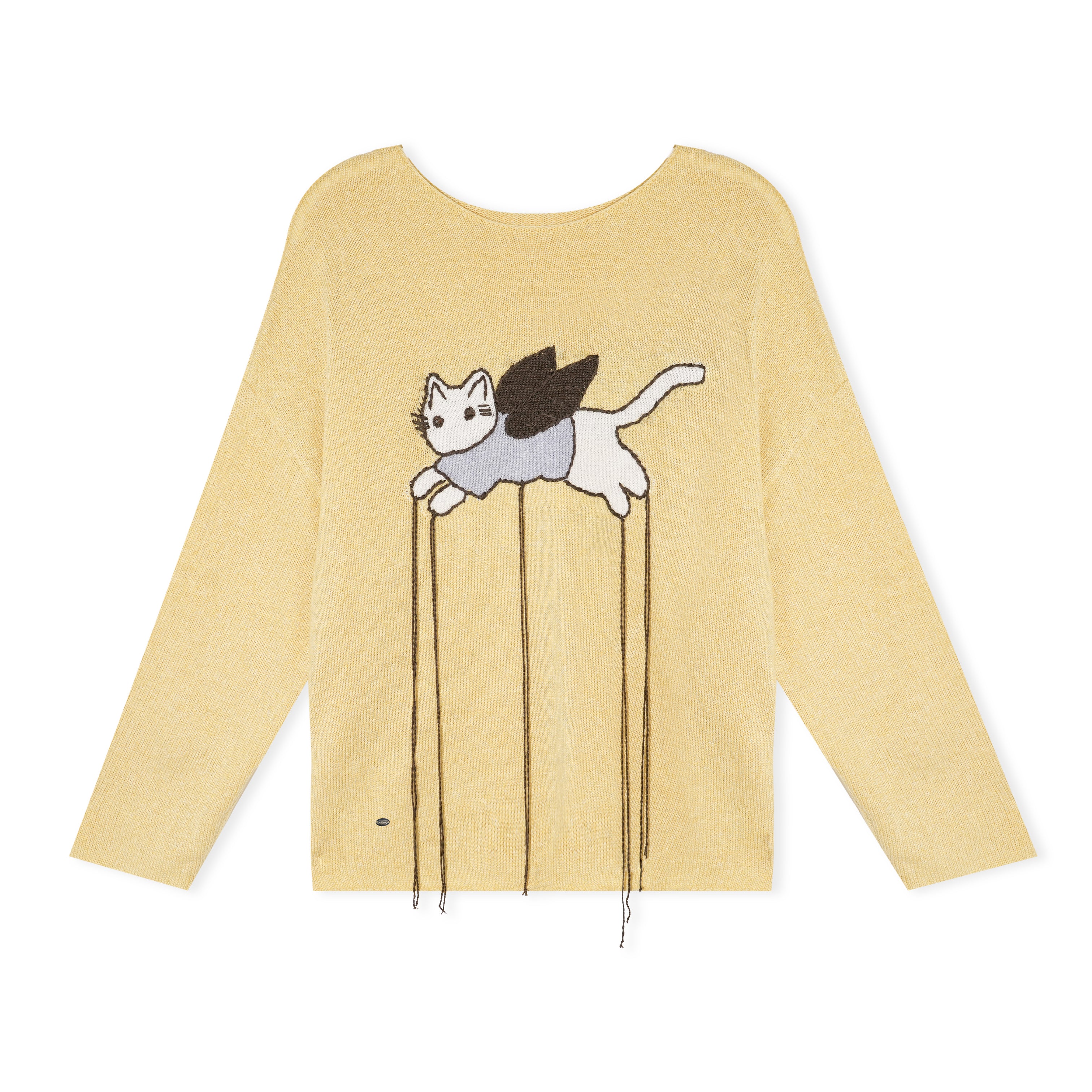 16DEWS 16D26019 Fun cat relaxed round neck pullover knit sweater