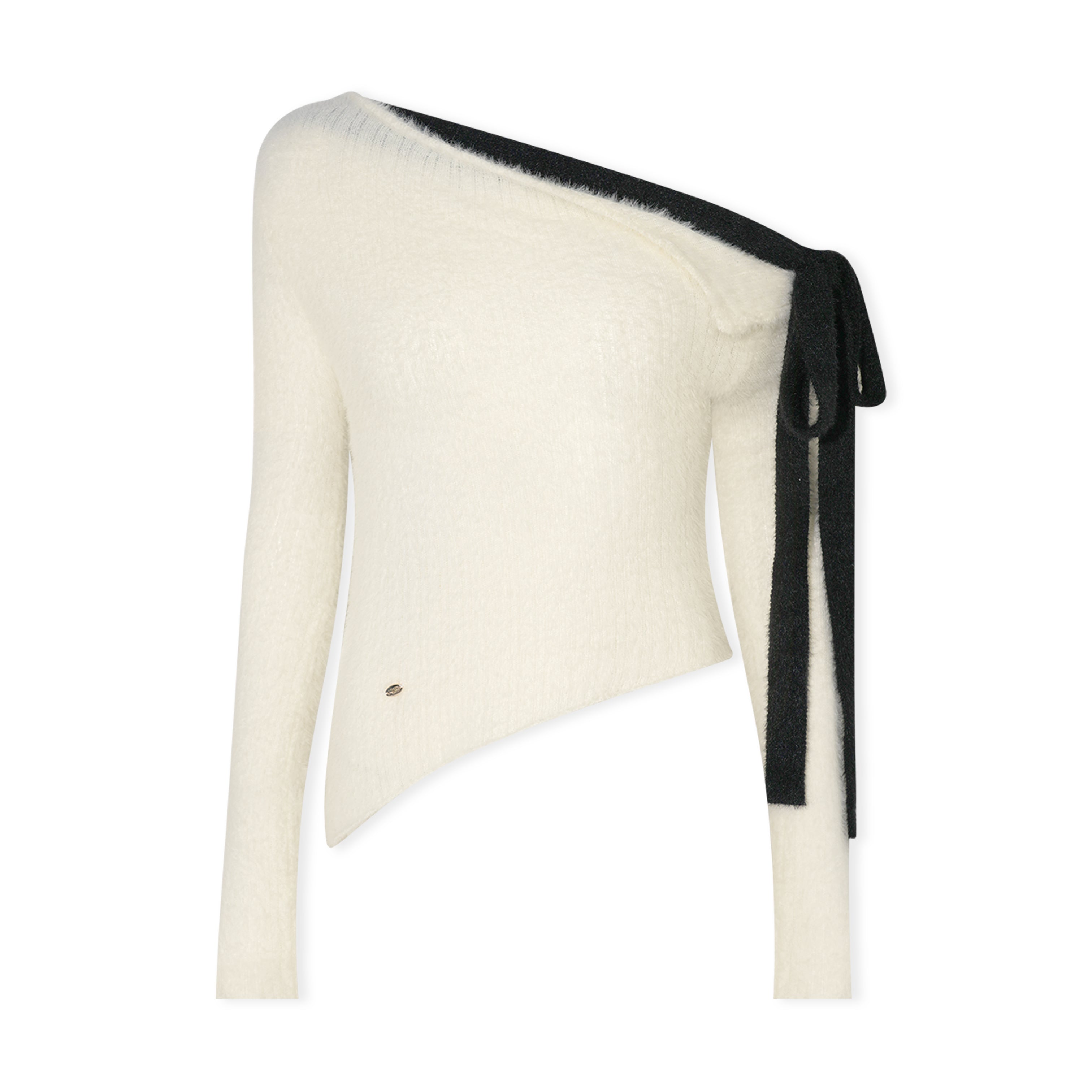 16DEWS 16D26007 Color blocking straps irregular design slim knit sweater