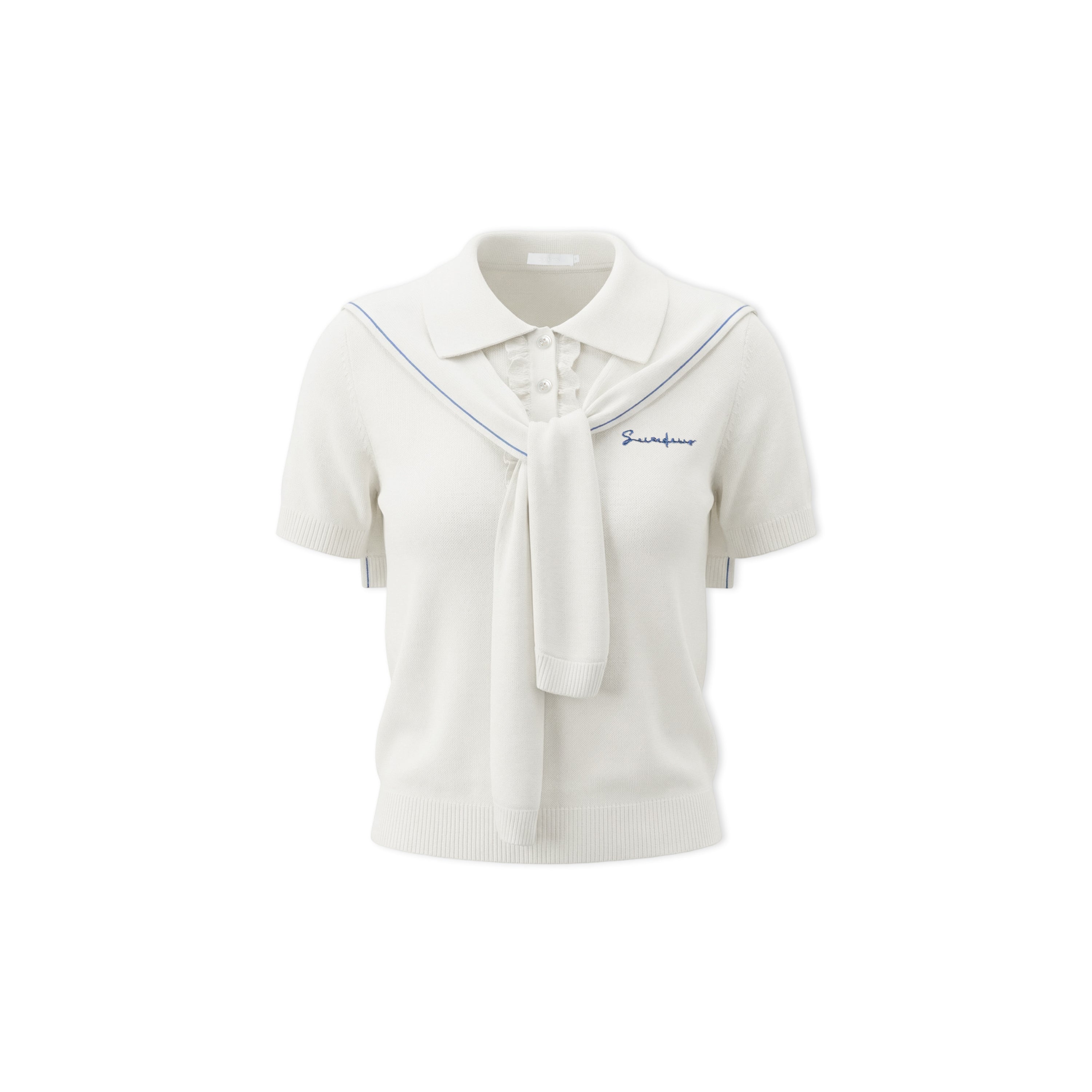 16DEWS 16D246067 Polo collar woolen short sleeved shirt