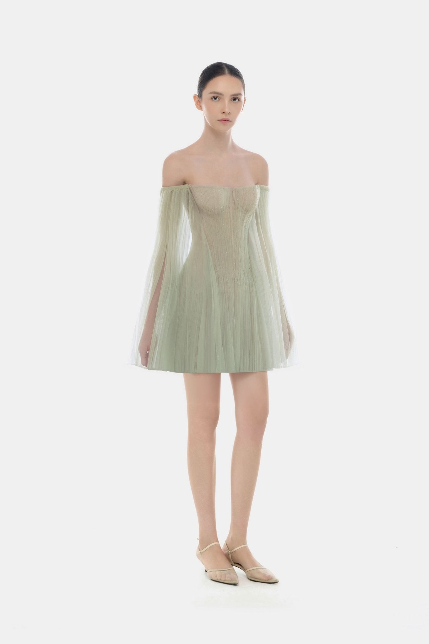 Montsand Mint Tulle Off-shoulder Mini Dress