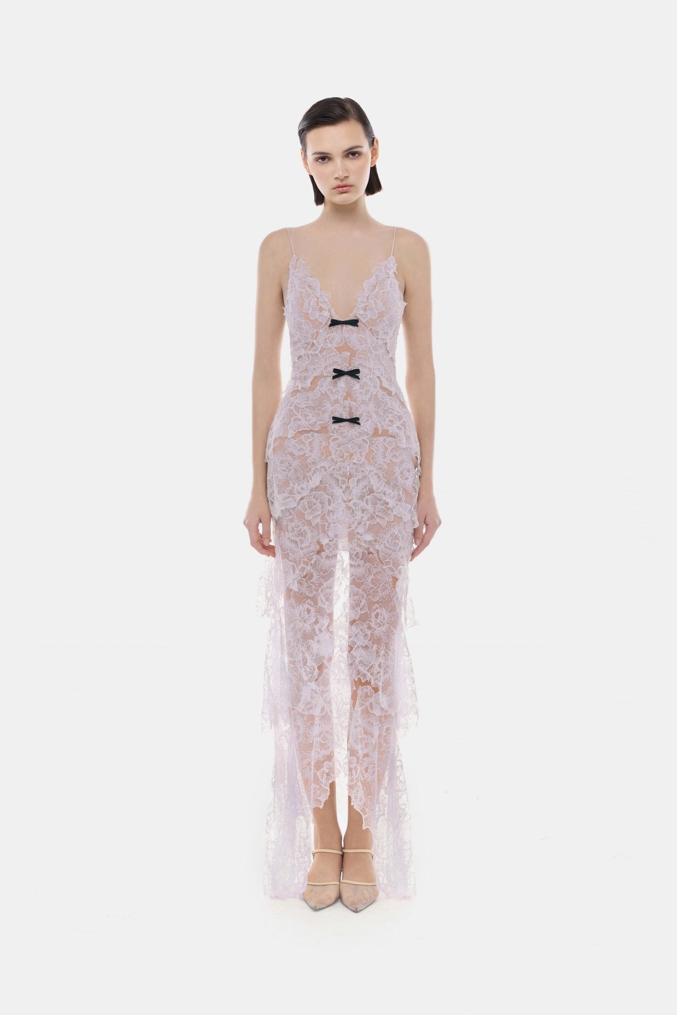 Montsand Violet Floral Bow Vneck Maxi Dress