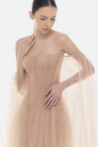 Montsand Peach Tulle Off-shoulder Mini Dress