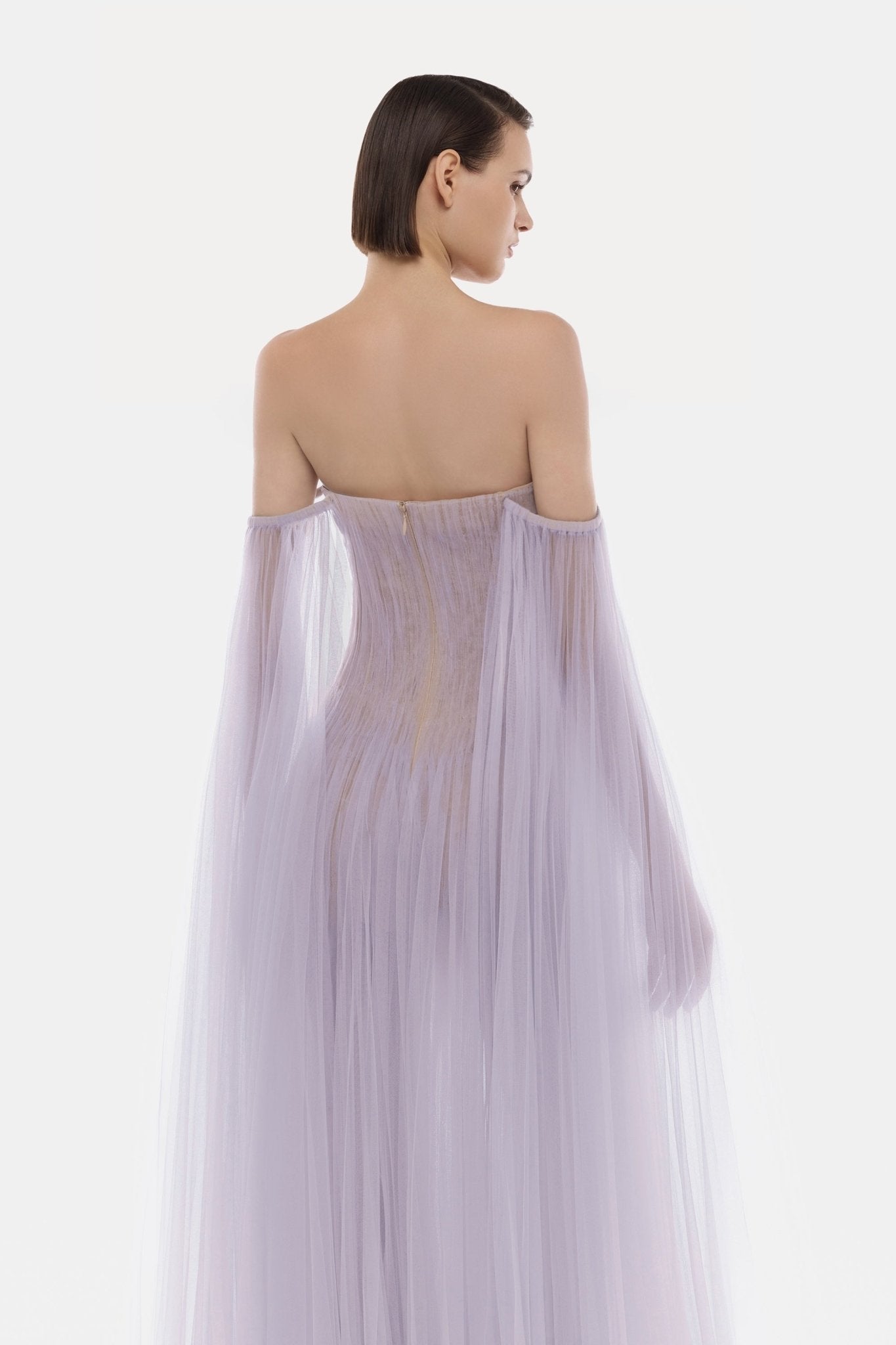 Montsand Violet Tulle Off-shoulder Midi Dress