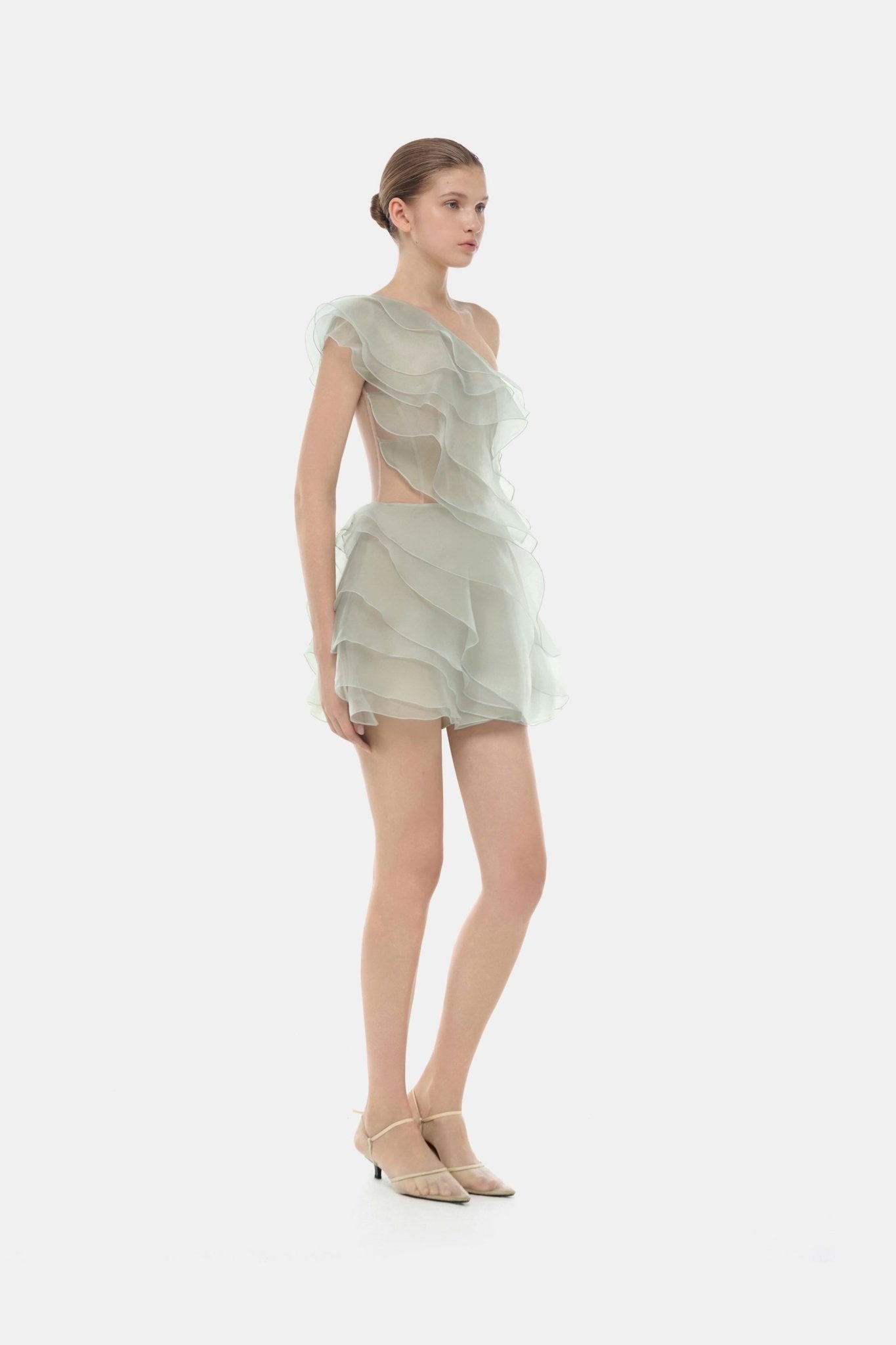 Montsand Mint Ruffle One-Shoulder Mini Dress
