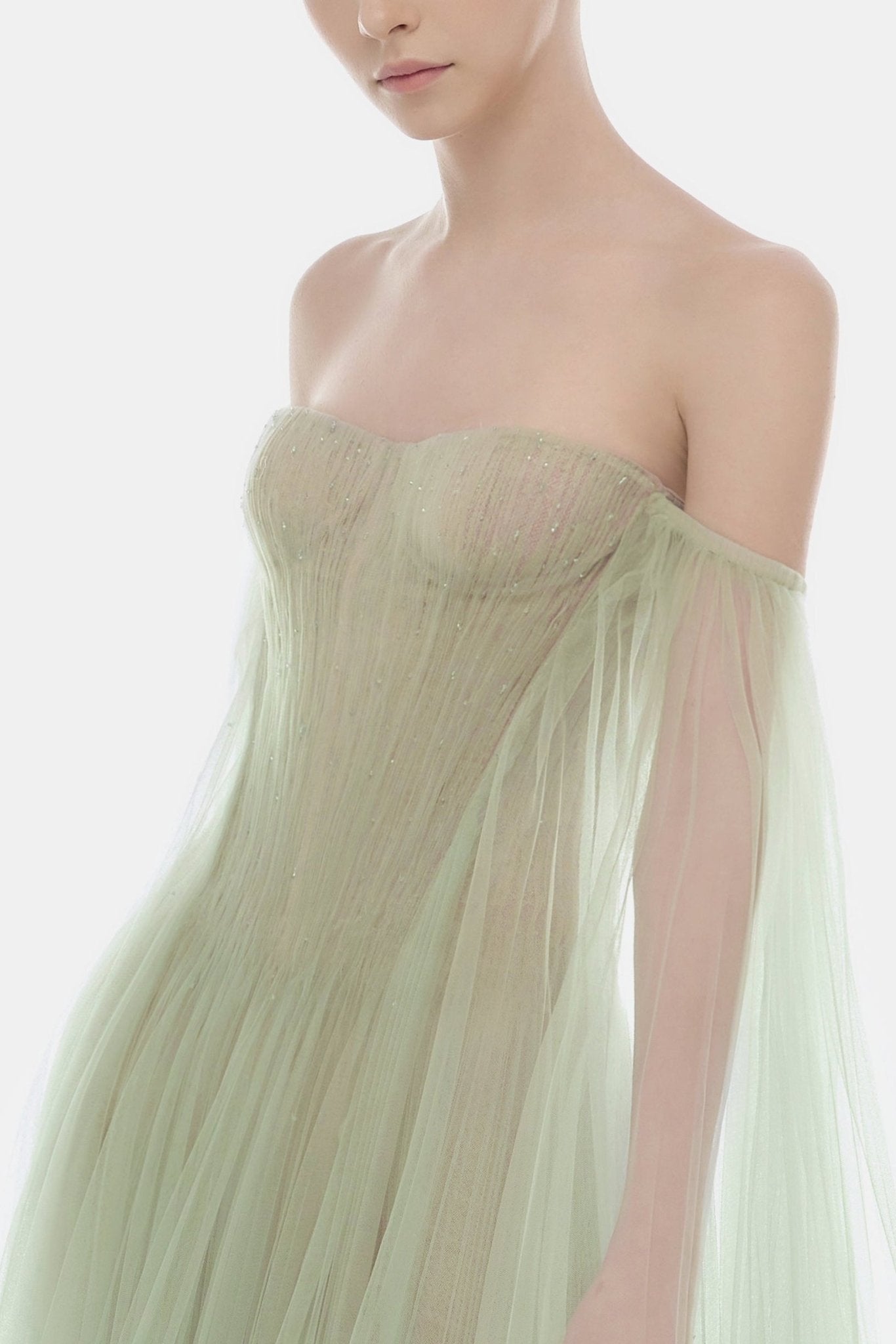 Montsand Mint Tulle Off-shoulder Mini Dress