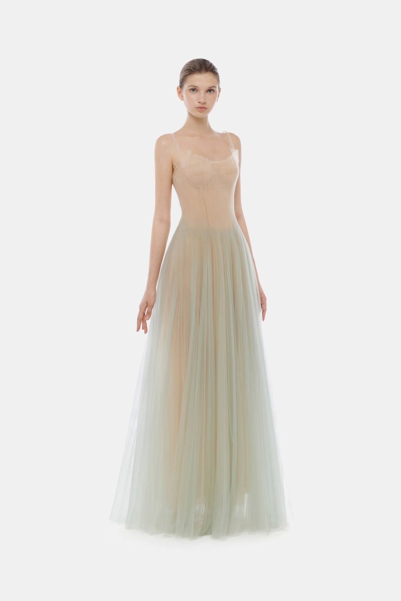 Montsand Mint Corset Tulle Maxi Dress