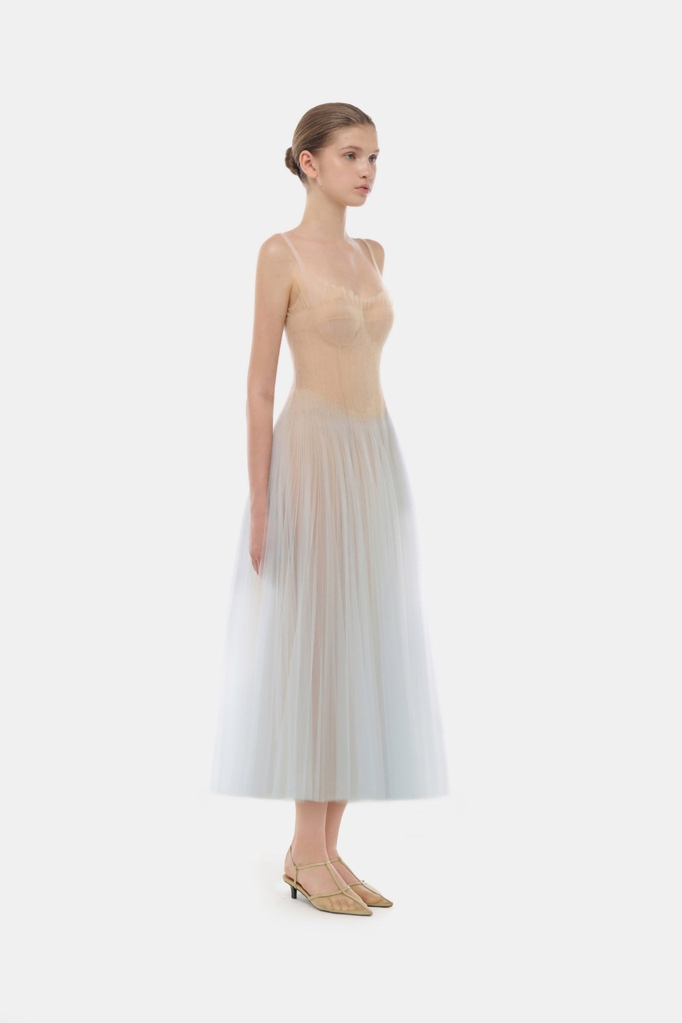 Montsand Blue Corset Tulle Midi Dress