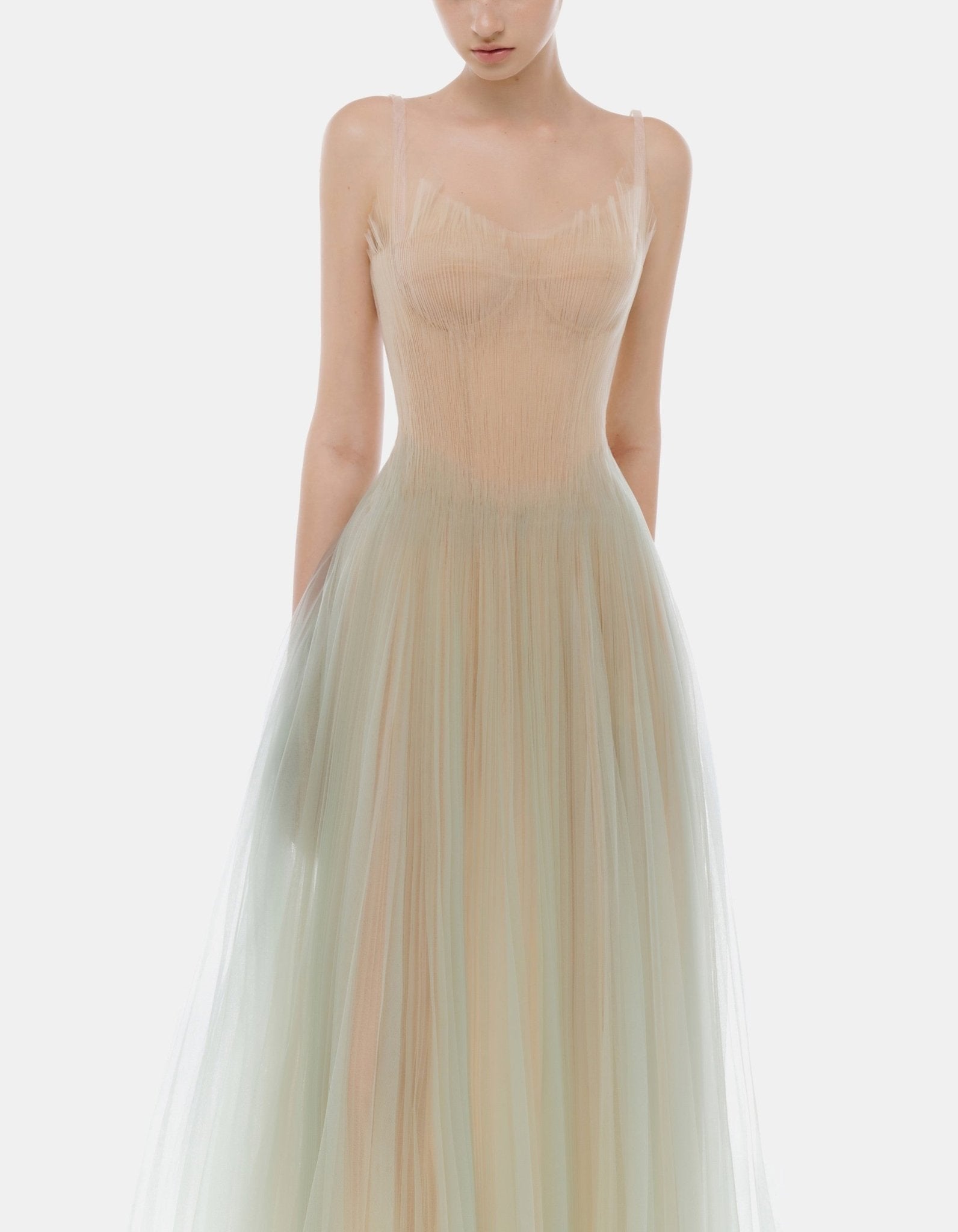 Montsand Mint Corset Tulle Maxi Dress