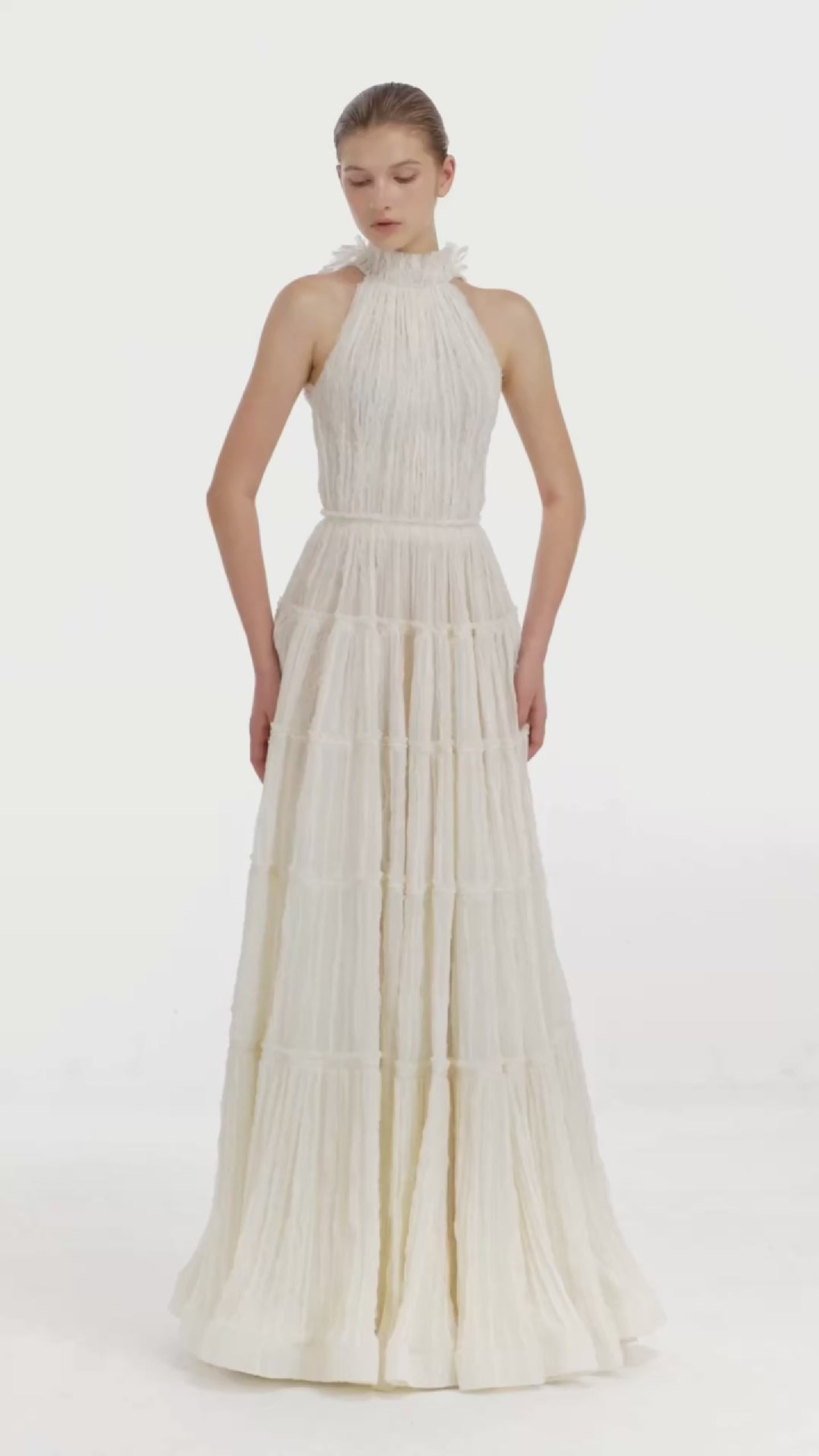 Montsand Ivory Tiered Halter Maxi Dress