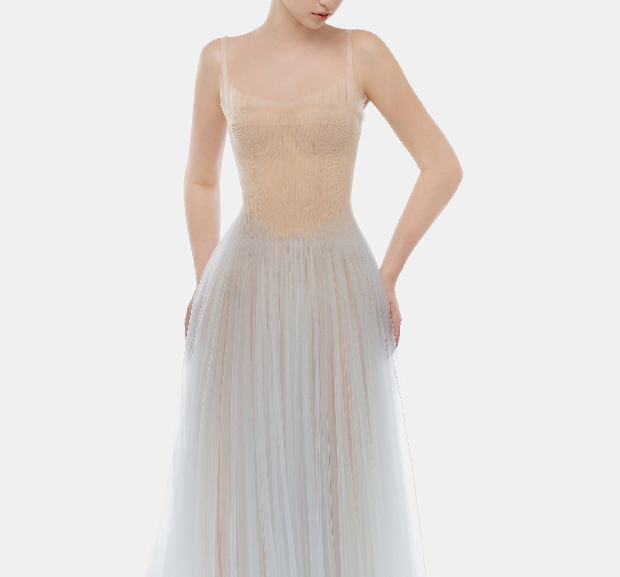 Montsand Blue Corset Tulle Maxi Dress