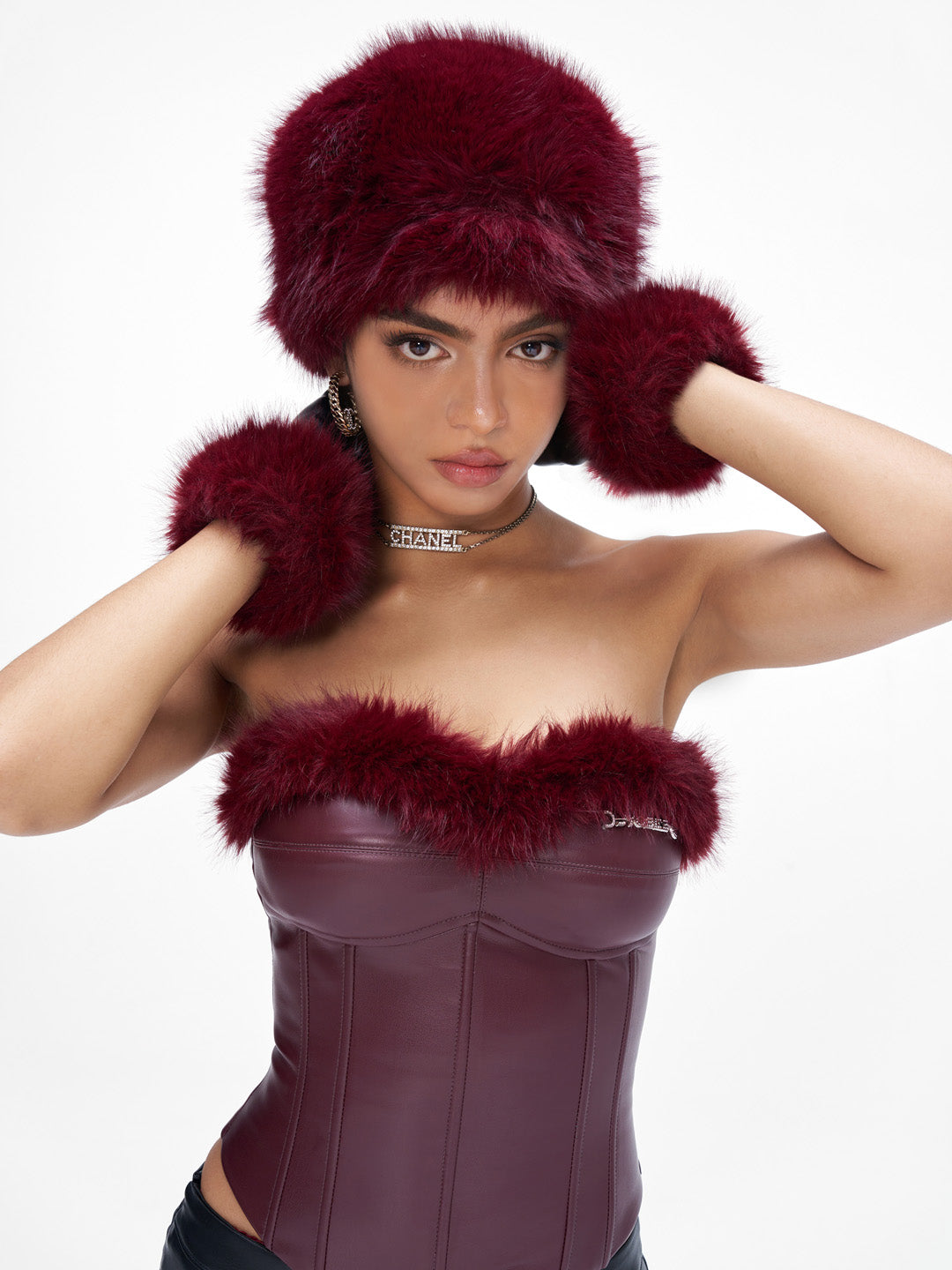 JYOSEI Plush spliced fishbone PU leather corset