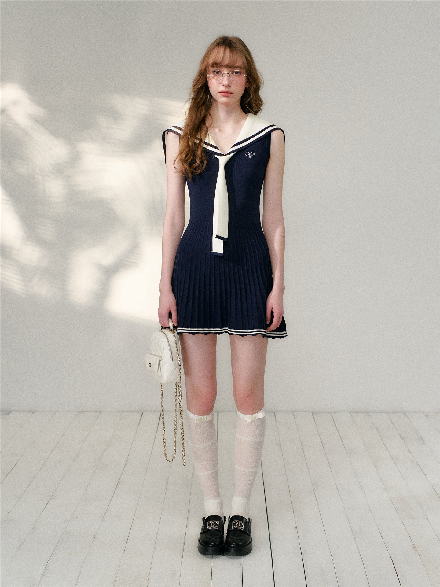 16DEWS 16D26121 Navy collar slim fit sleeveless A-line dress