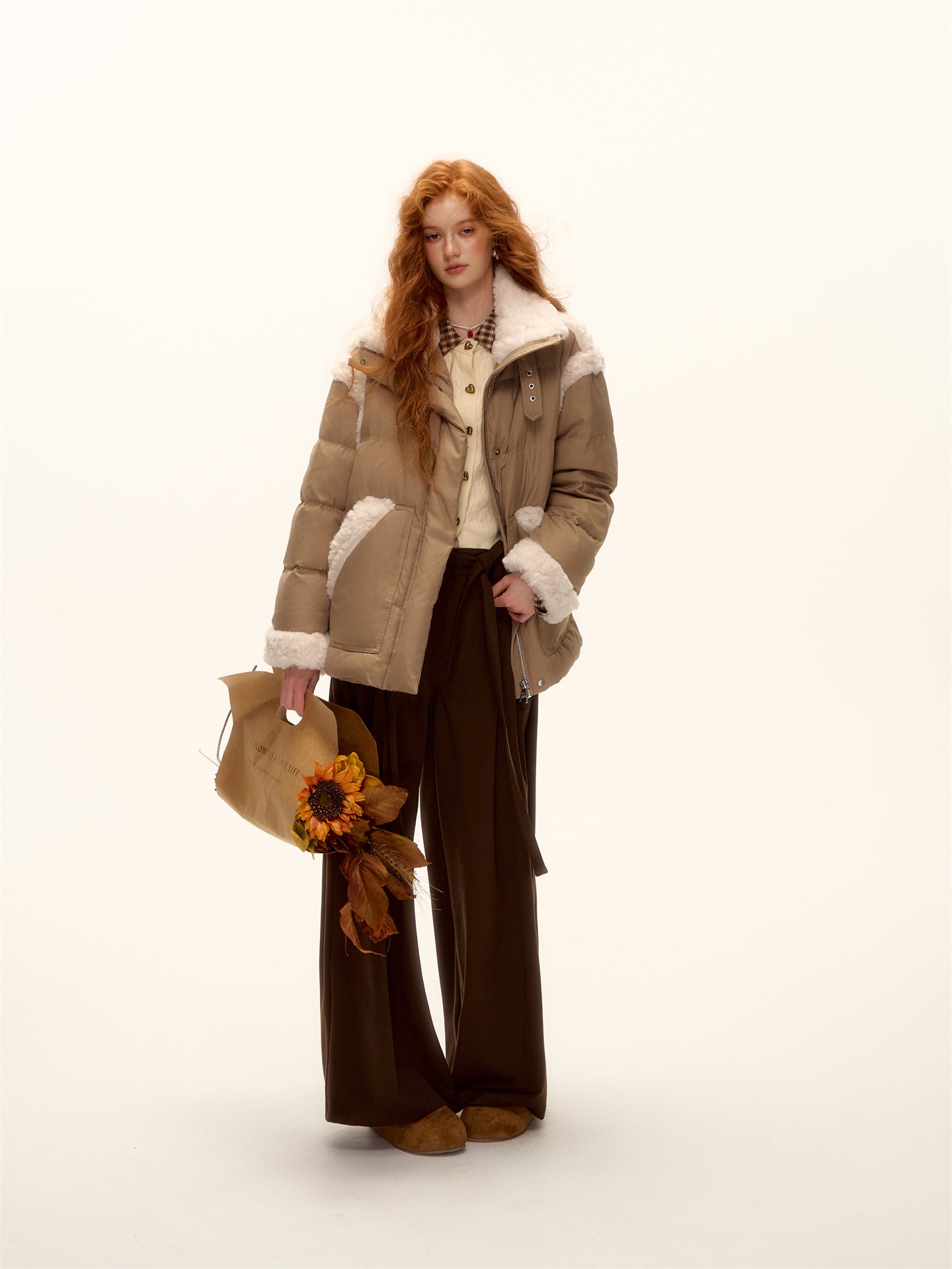 AsGony ASG25486 Pleated decorative strap wide leg pants