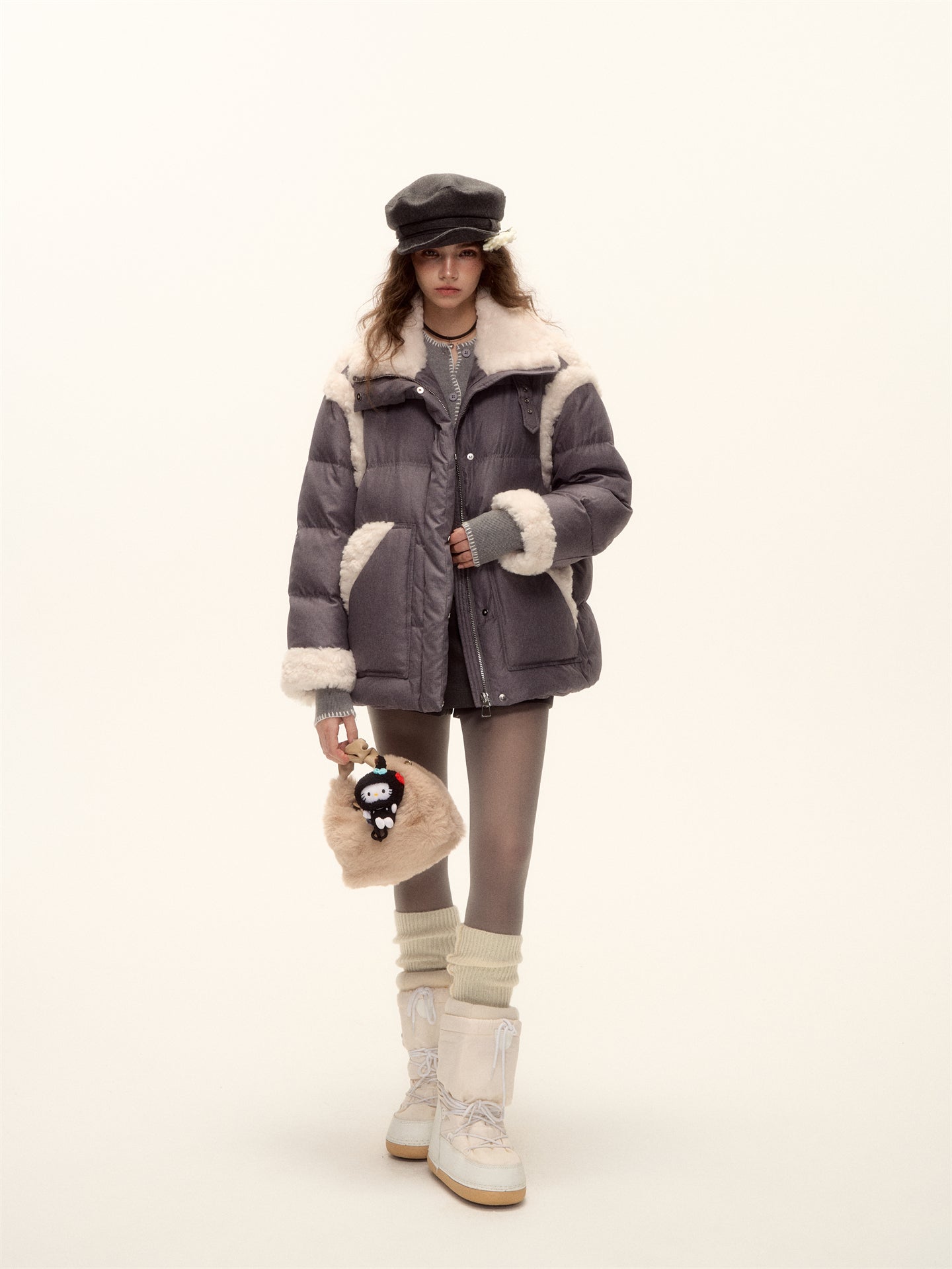 AsGony ASG25508 Lamb wool splicing loose windproof down jacket