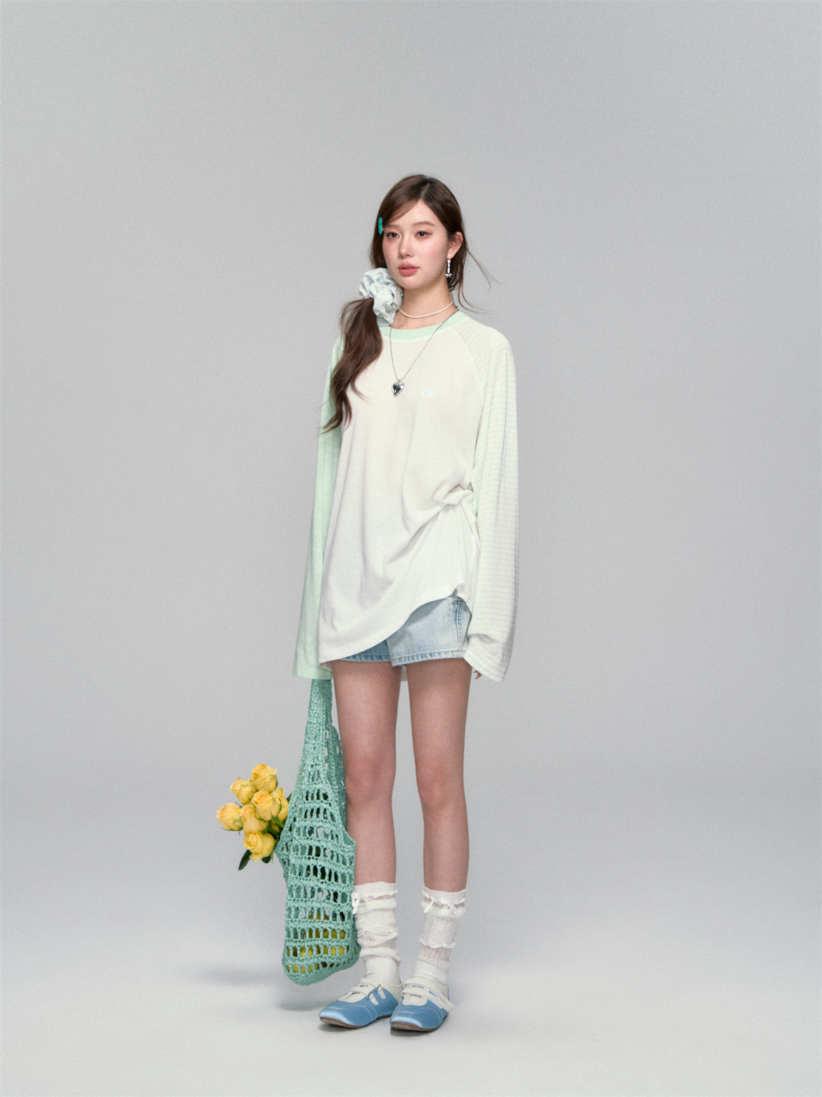 AsGony ASG25271 Striped contrasting sunscreen cover shirt