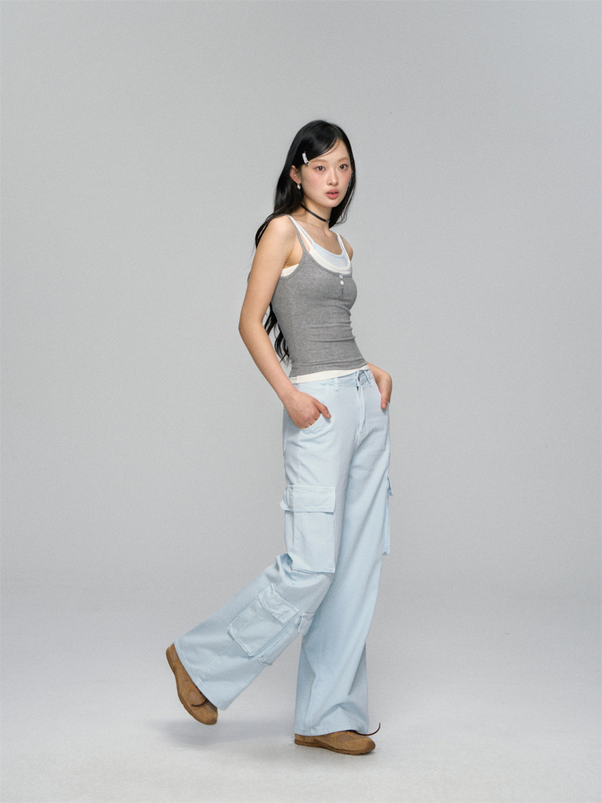 AsGony ASG25152 Fake three-piece contrasting knitted camisole vest