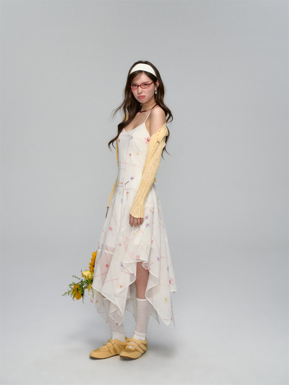 AsGony ASG25160 Chiffon floral irregular camisole dress