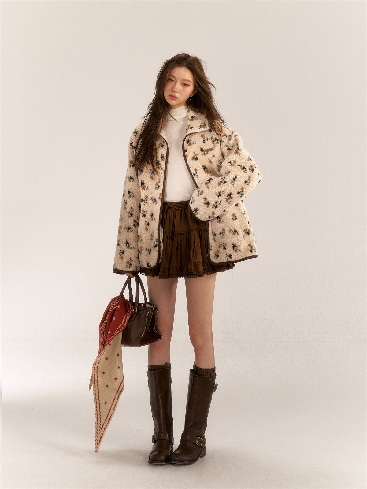 AsGony ASG24576 Floral lapel coat