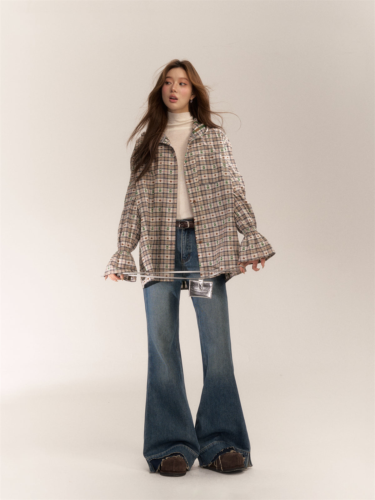AsGony ASG24634 Checked hooded shirt