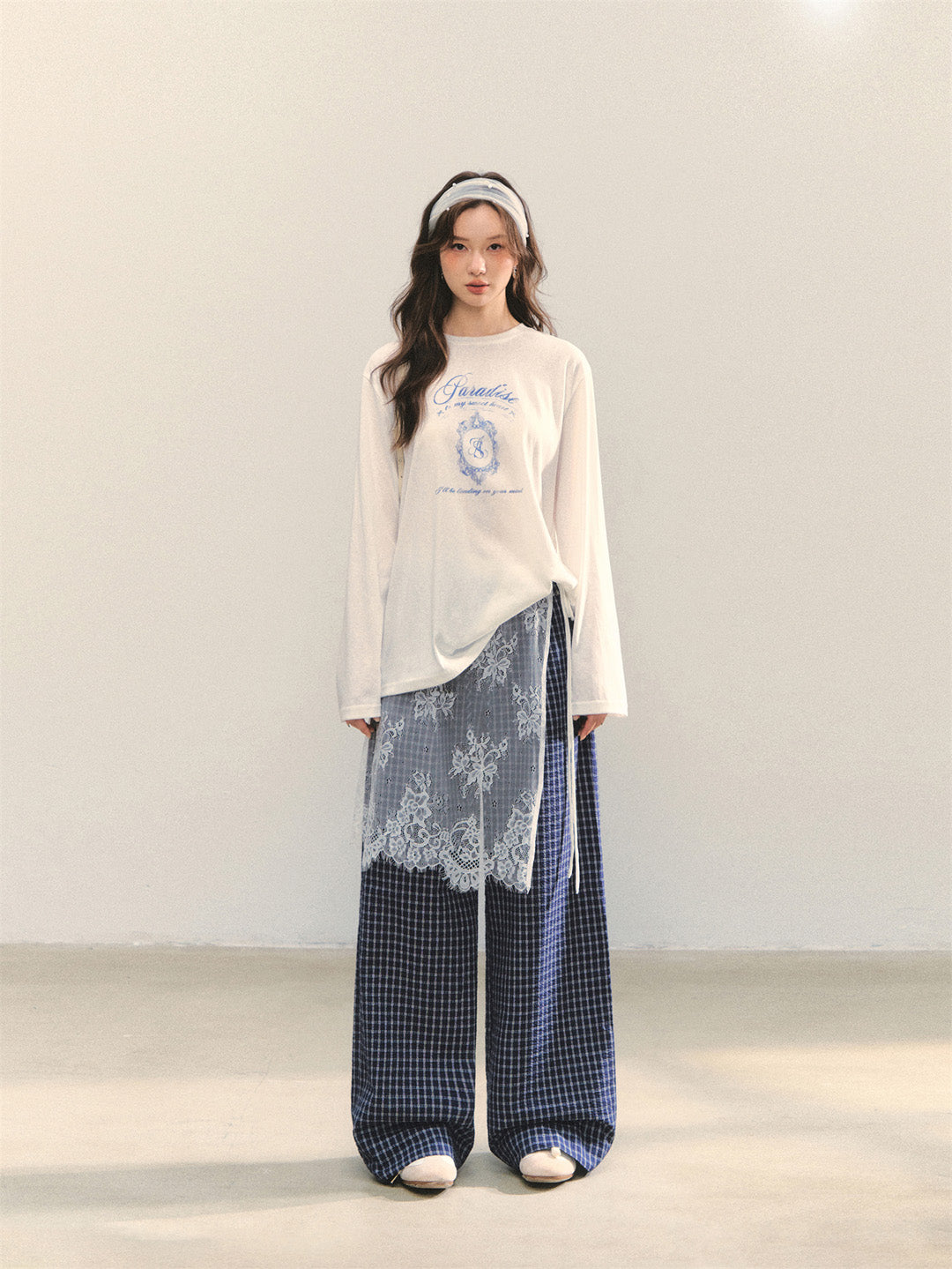 AsGony ASG25365 Plaid loose pants