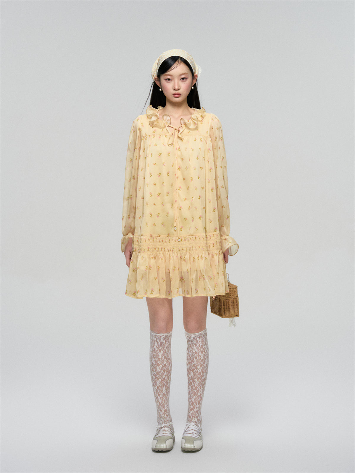 AsGony ASG25091 Floral long sleeved dress