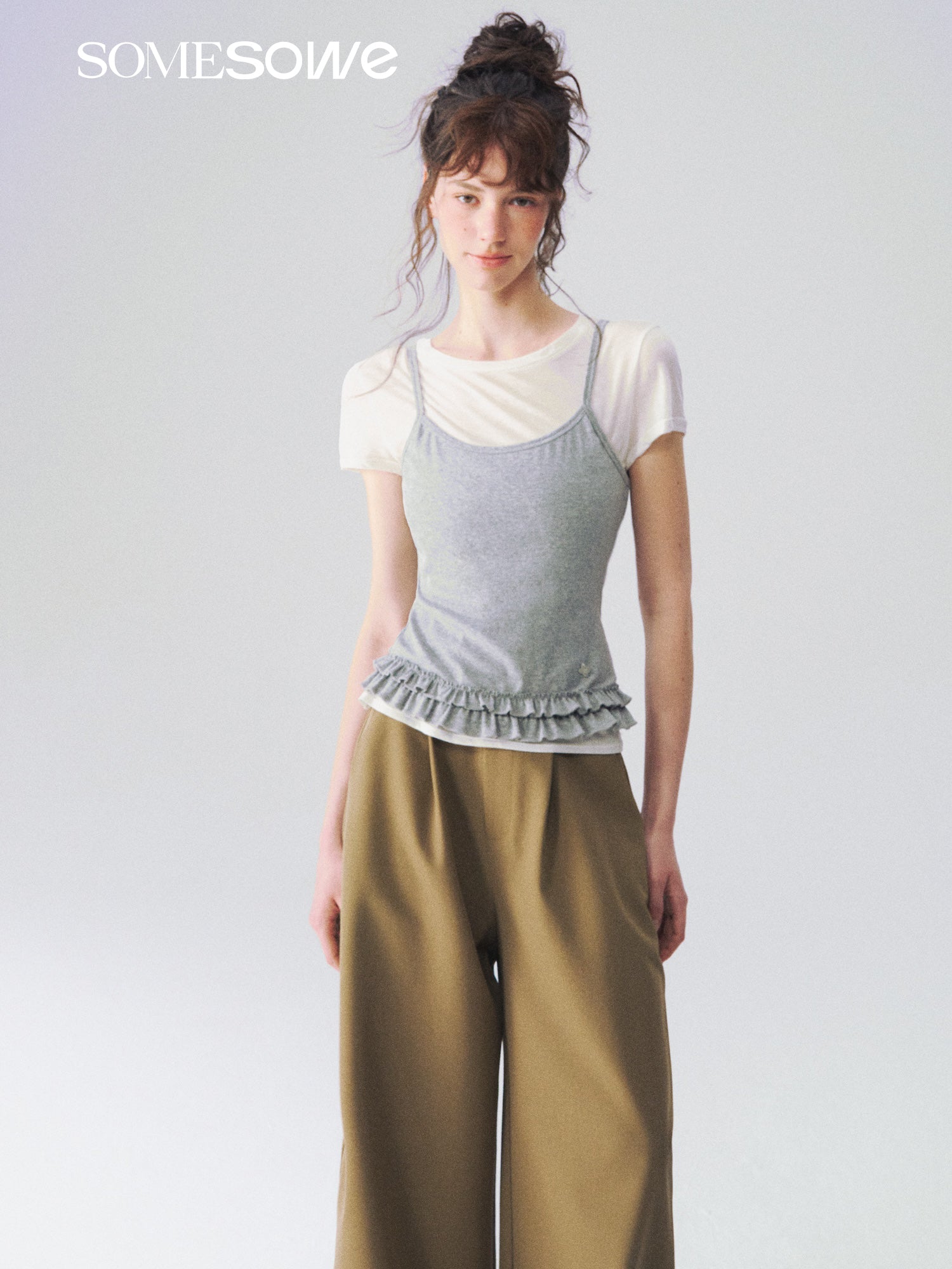 SOMESOWE S2609085 Folding edge short sleeved two-piece set