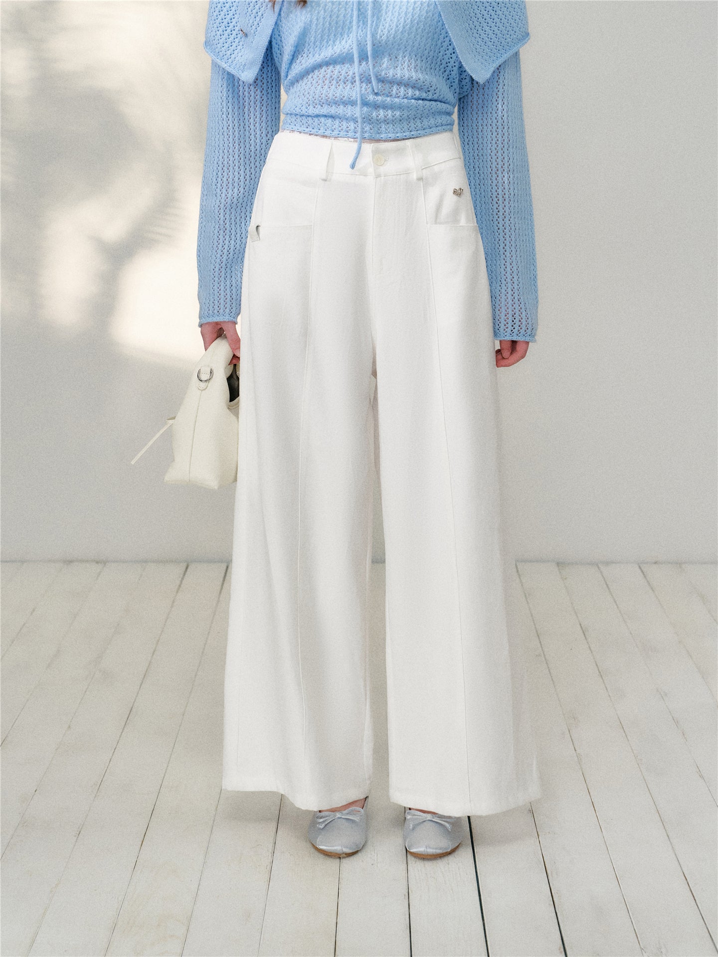 16DEWS 16D26079 Split design high waisted loose casual pants
