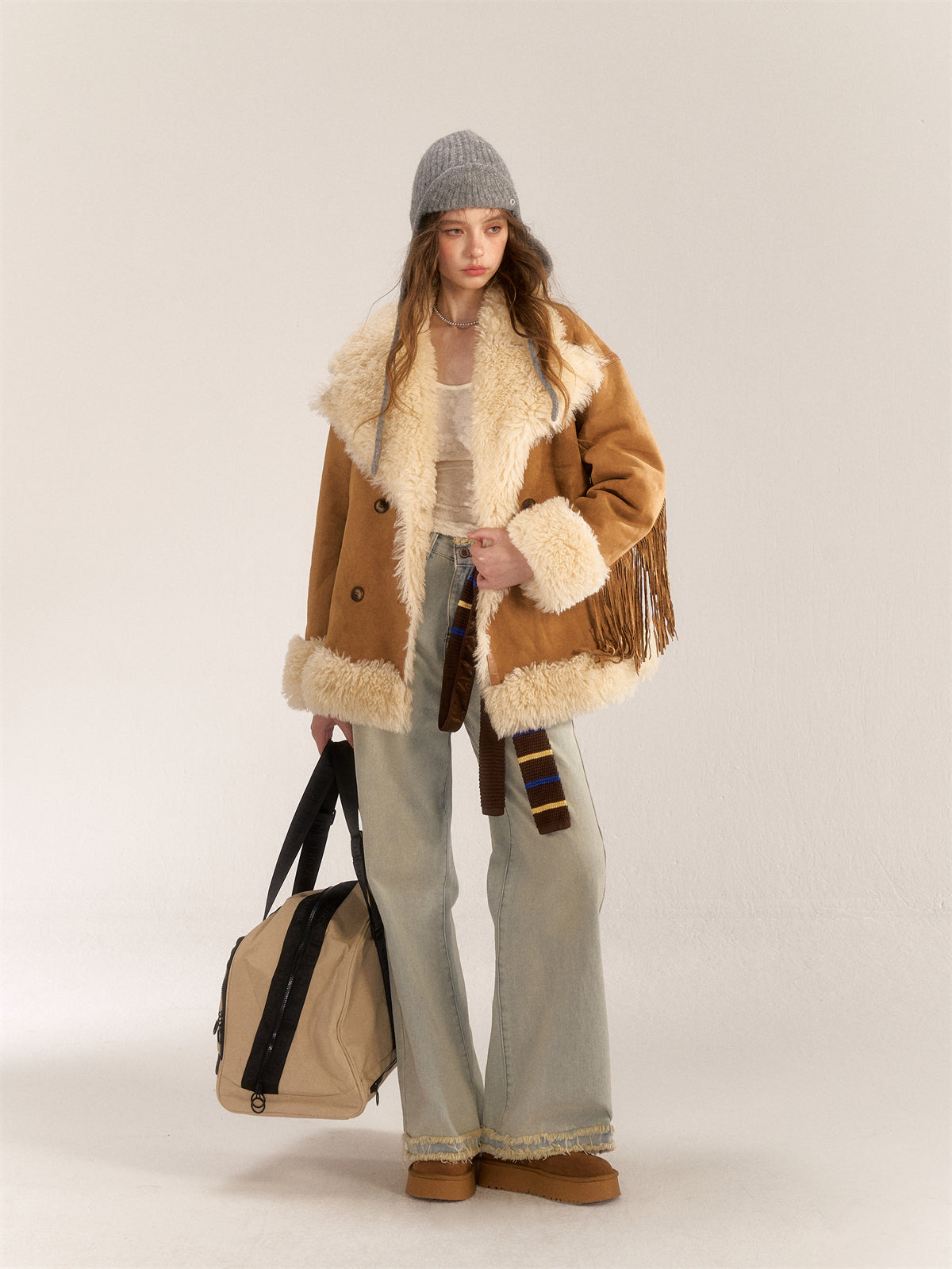 AsGony ASG24530 Suede & Fur Coat(2color)