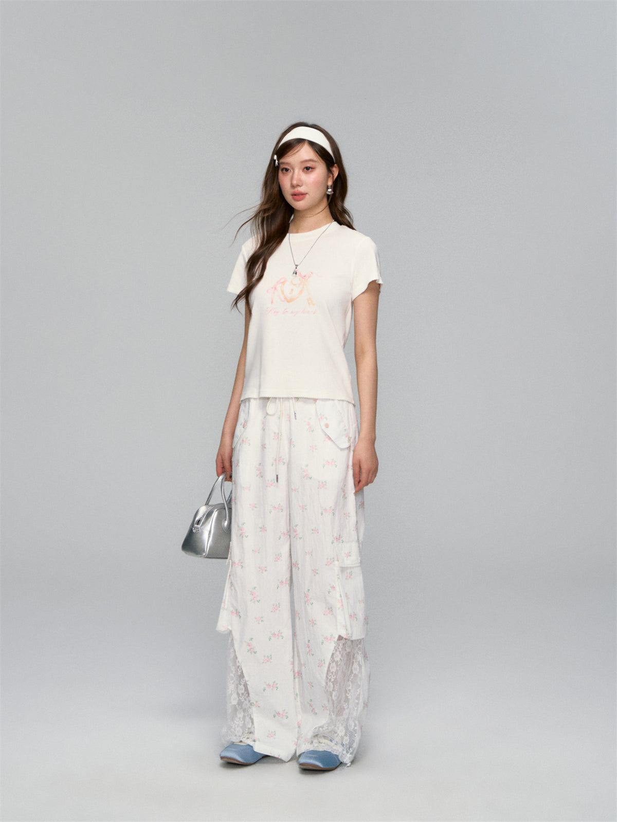 AsGony ASG25151 Printed border loose T-shirt (2color)