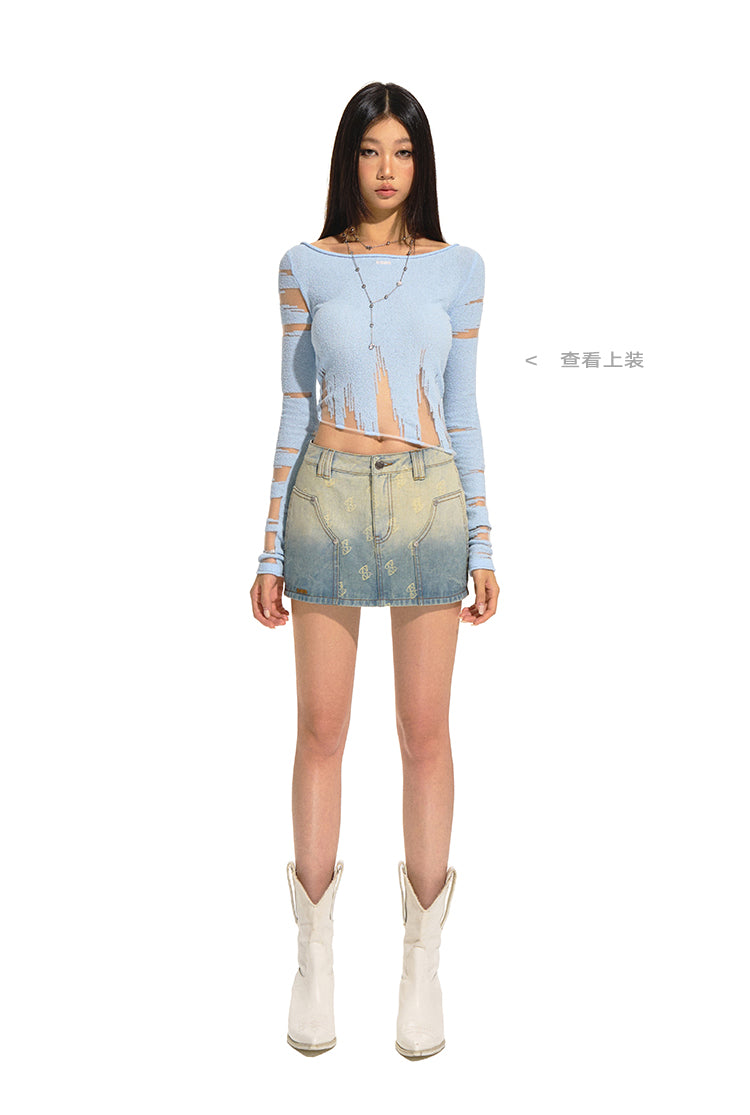 NAWS DQ050724 Gradient denim skirt