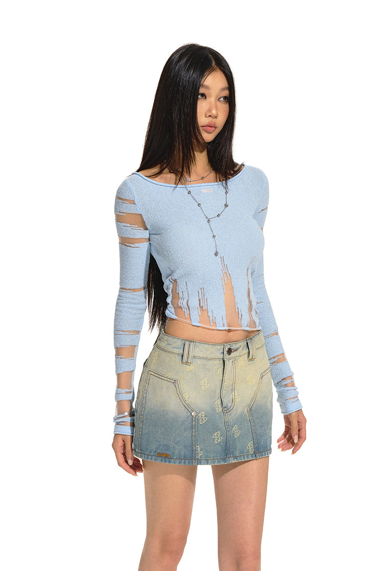 NAWS DQ050724 Gradient denim skirt