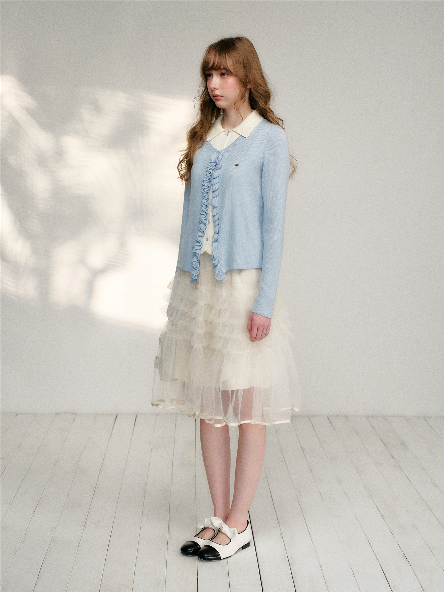 16DEWS 16D26124 Fake two piece lace collared knitted sweaters