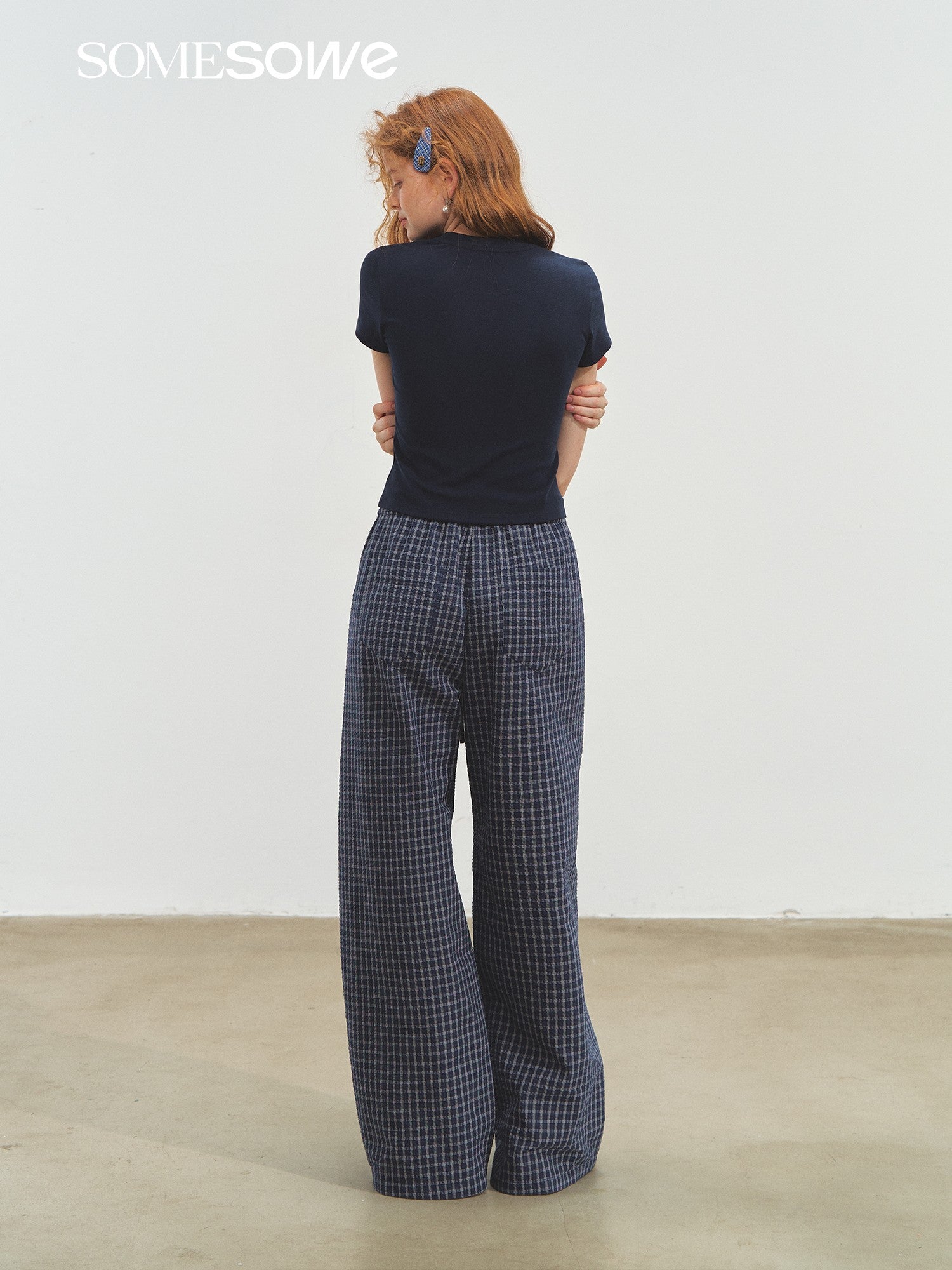 SOMESOWE S2508169 Plaid wide leg pants