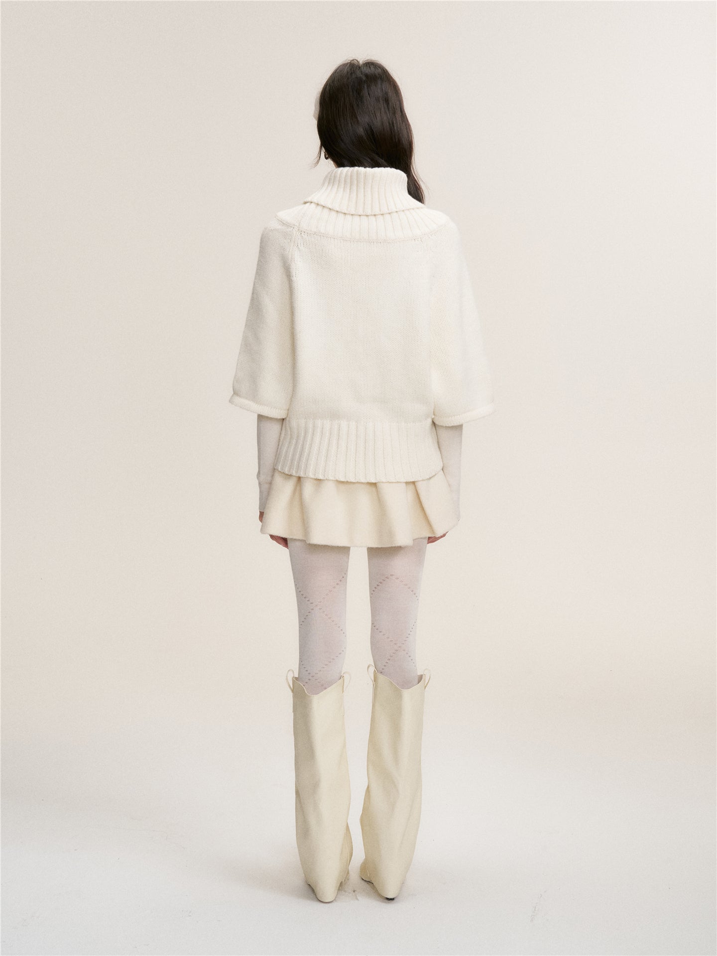 16DEWS 16D25443&16D25444 Texture knitted cape pullover sweater + skirt set