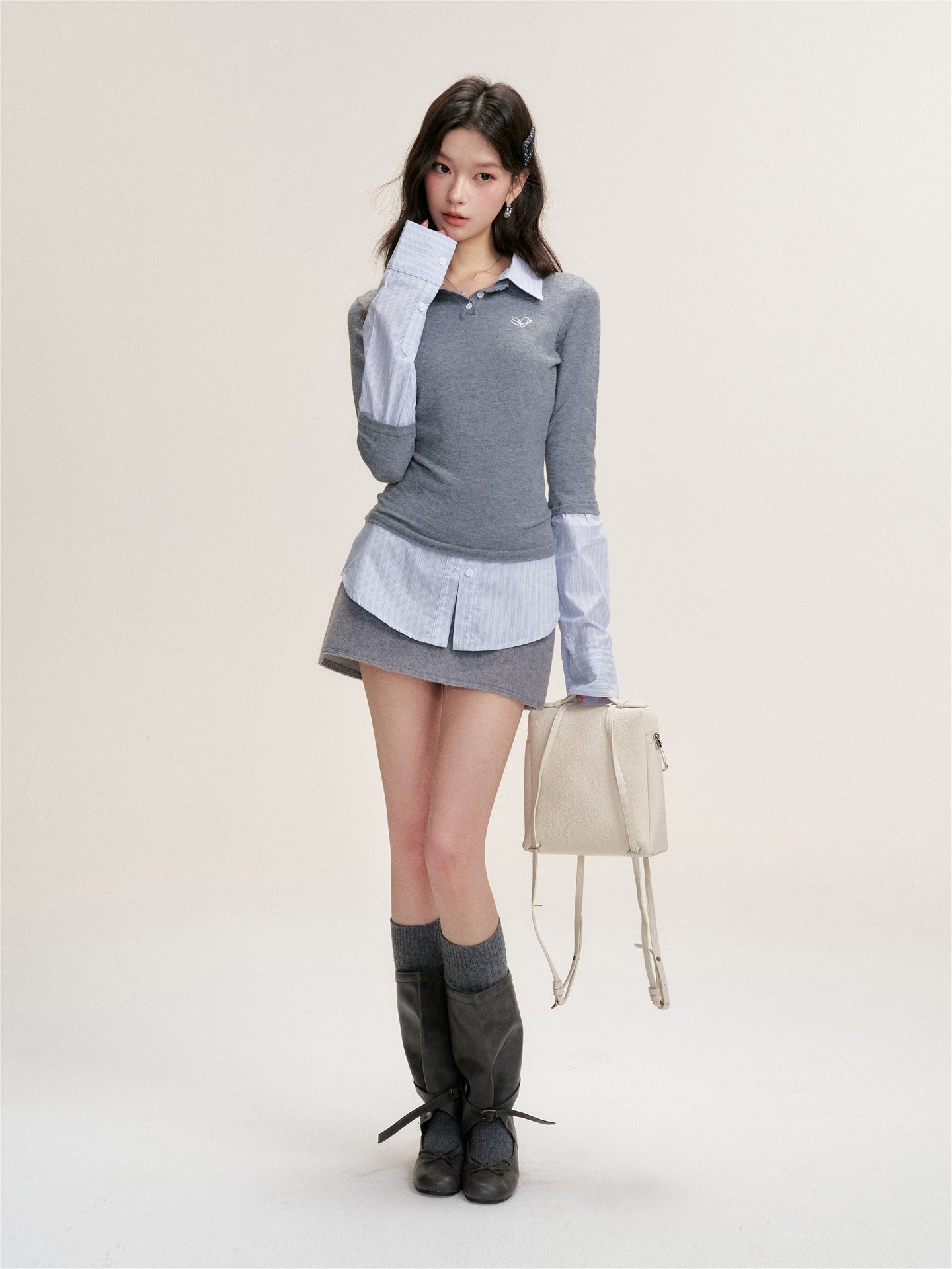 16DEWS 16D25466 Shirt collar knitted top