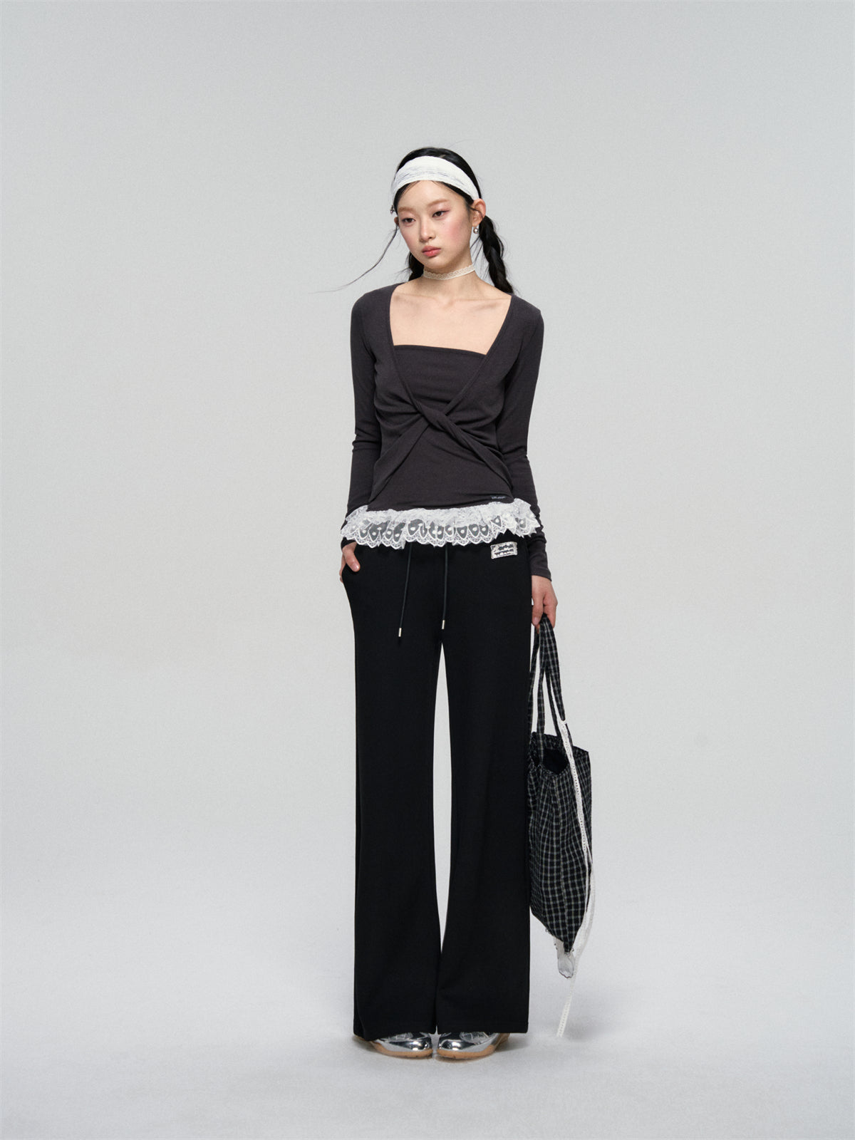 AsGony ASG25083 Strapless lace blouse two piece set